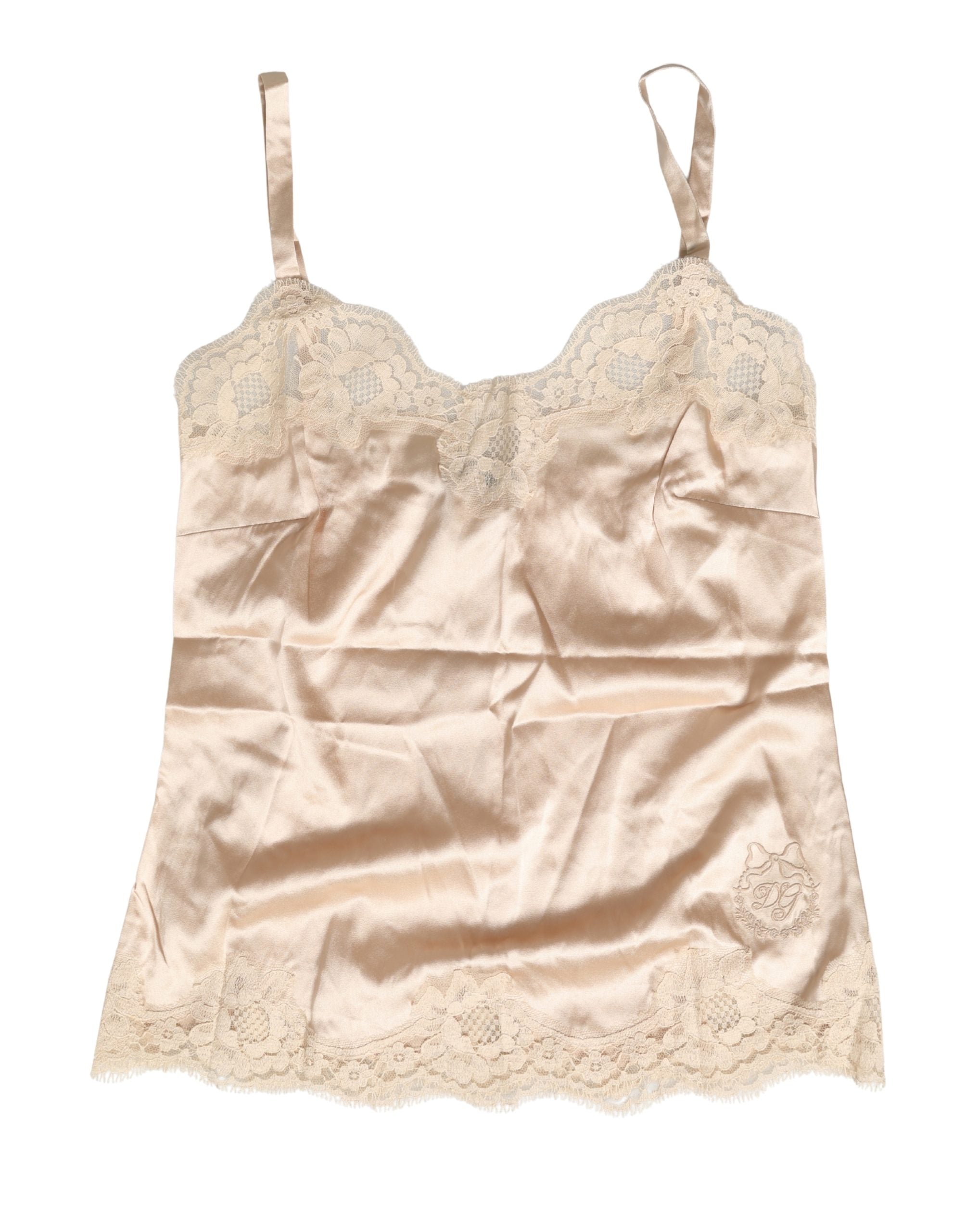 Dolce & Gabbana Beige Lace Silk Satin Tank Lingerie Sleepwear