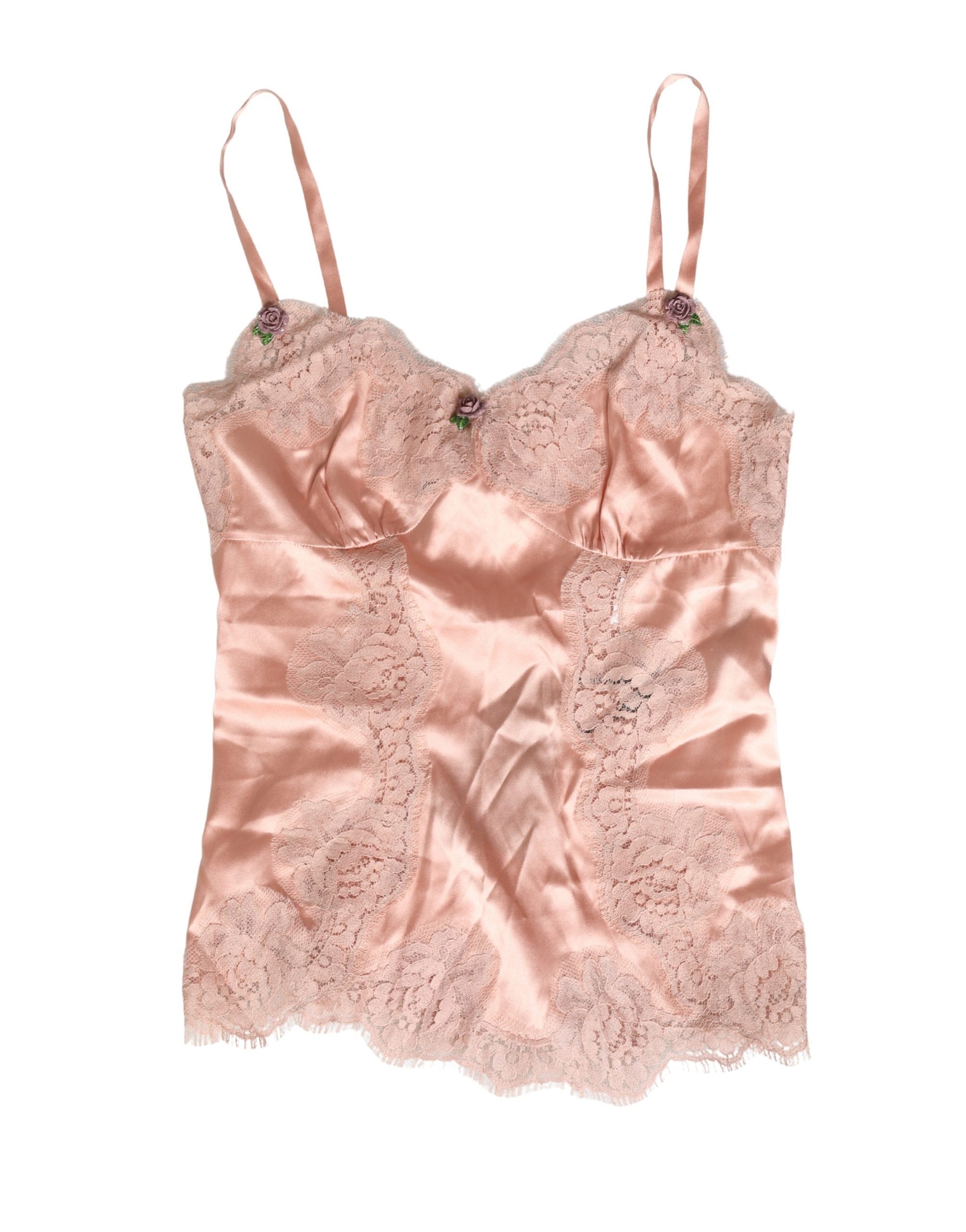 Dolce & Gabbana Pink Lace Silk Satin Tank Lingerie Sleepwear