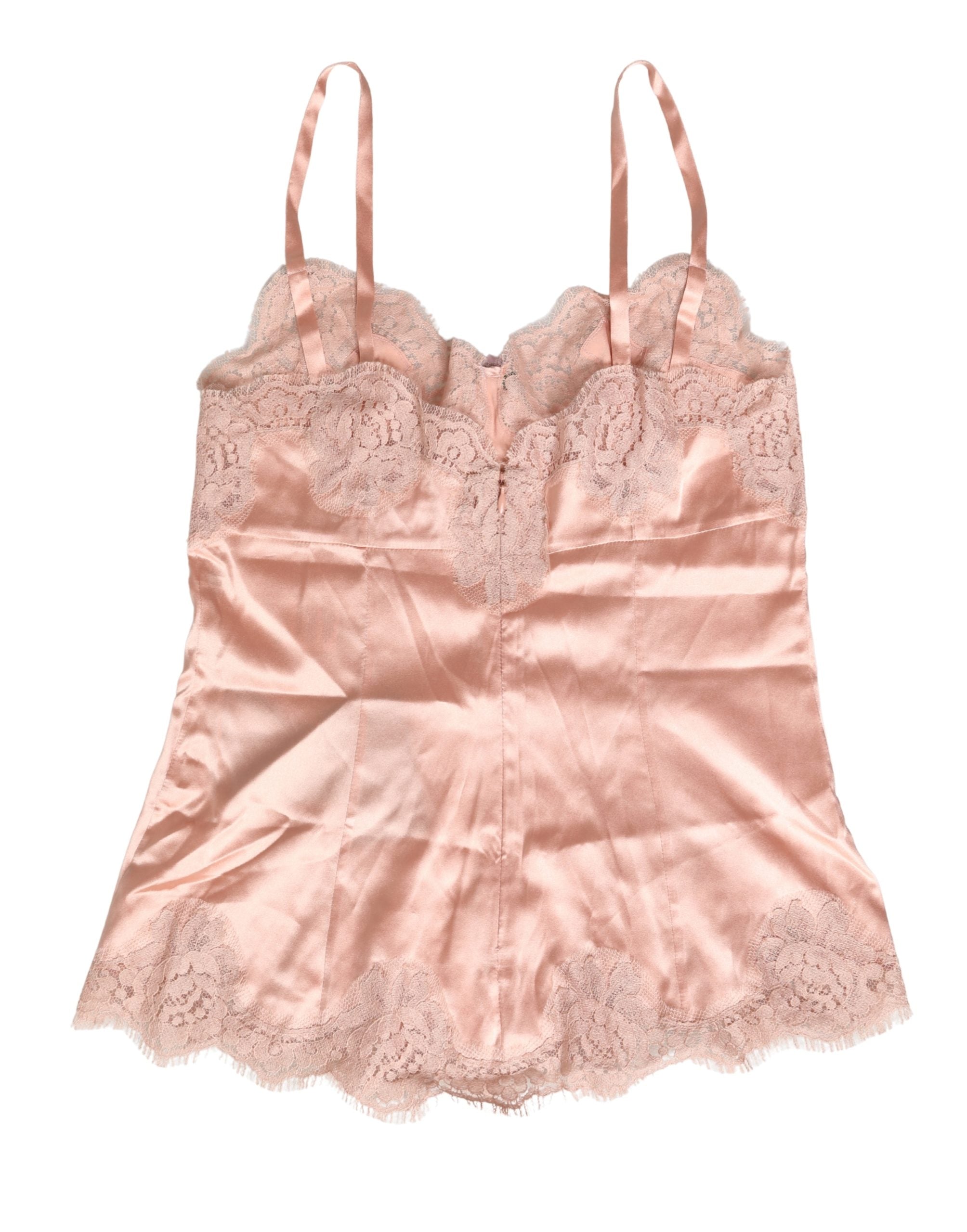 Dolce & Gabbana Pink Lace Silk Satin Tank Lingerie Sleepwear