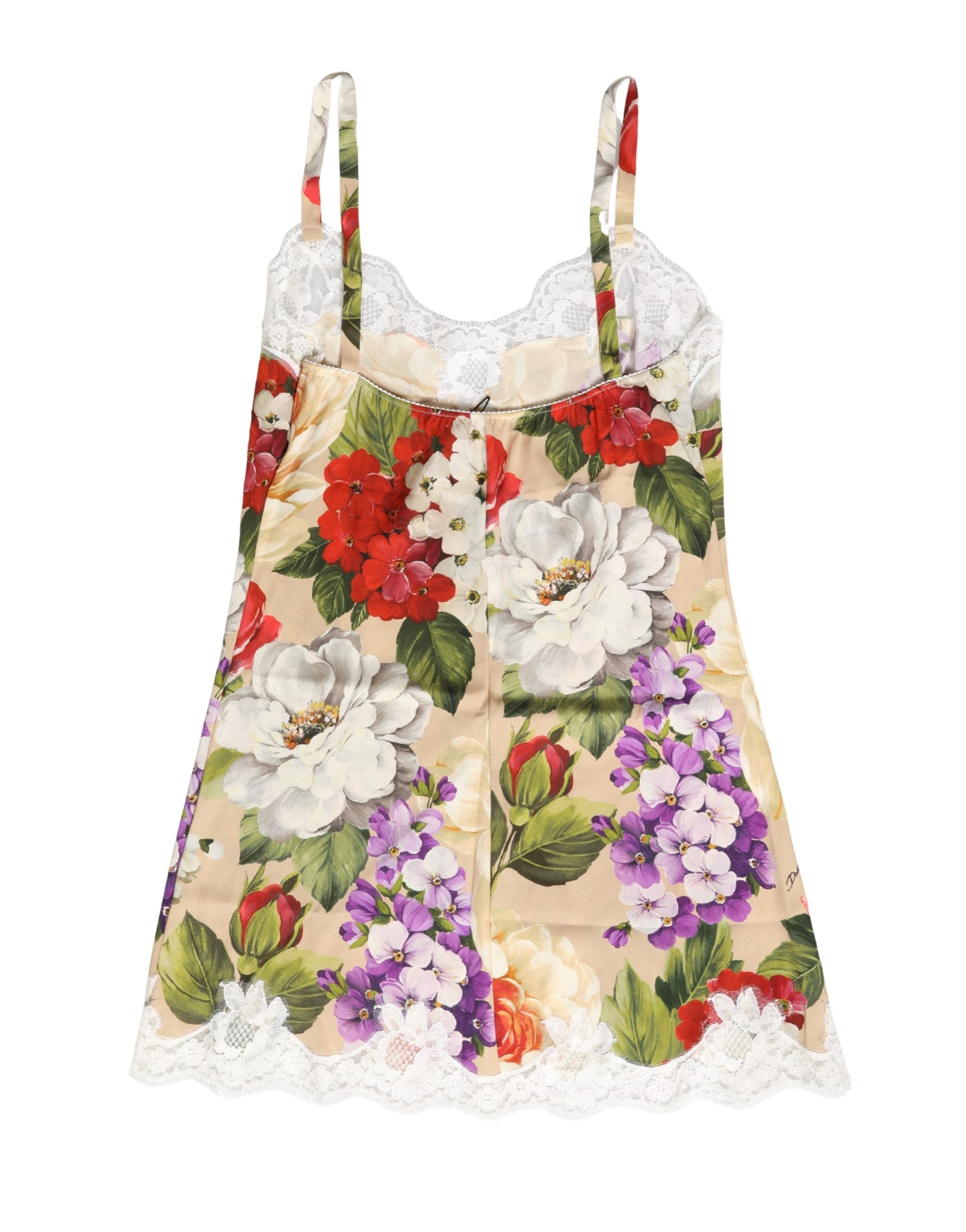 Dolce & Gabbana Beige Floral Silk Tank Short Chemise Sleepwear