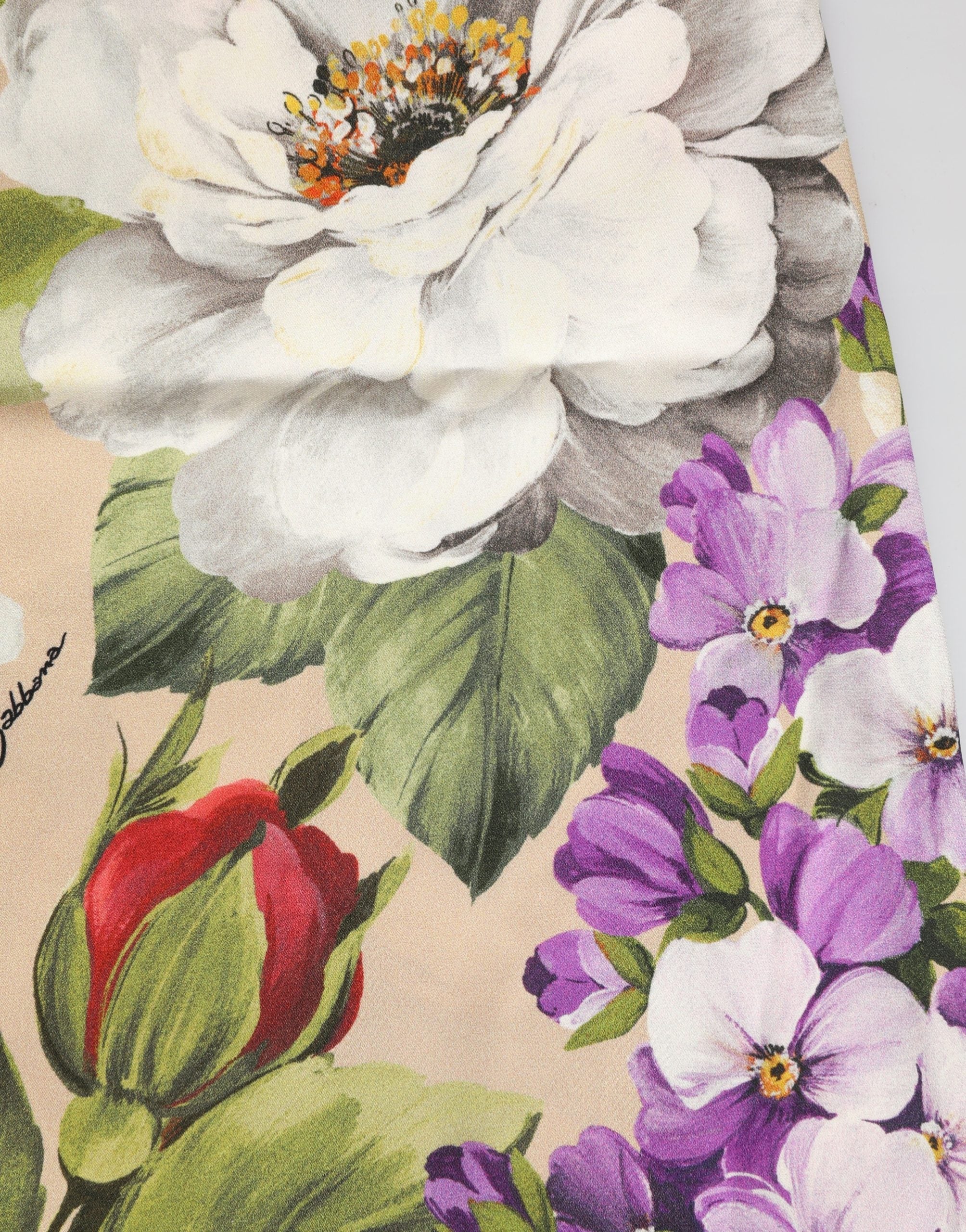 Dolce & Gabbana Beige Floral Silk Tank Short Chemise Sleepwear