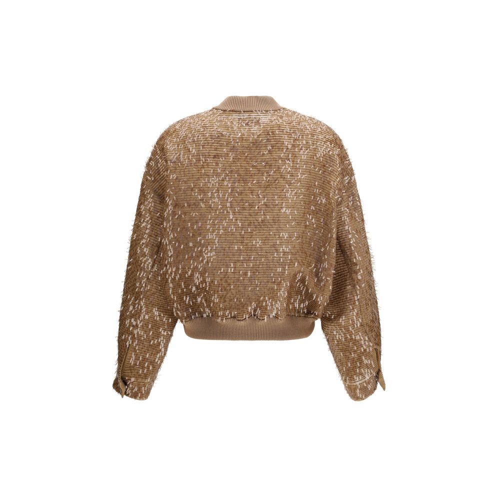 Brunello Cucinelli Brown Silk Bomber