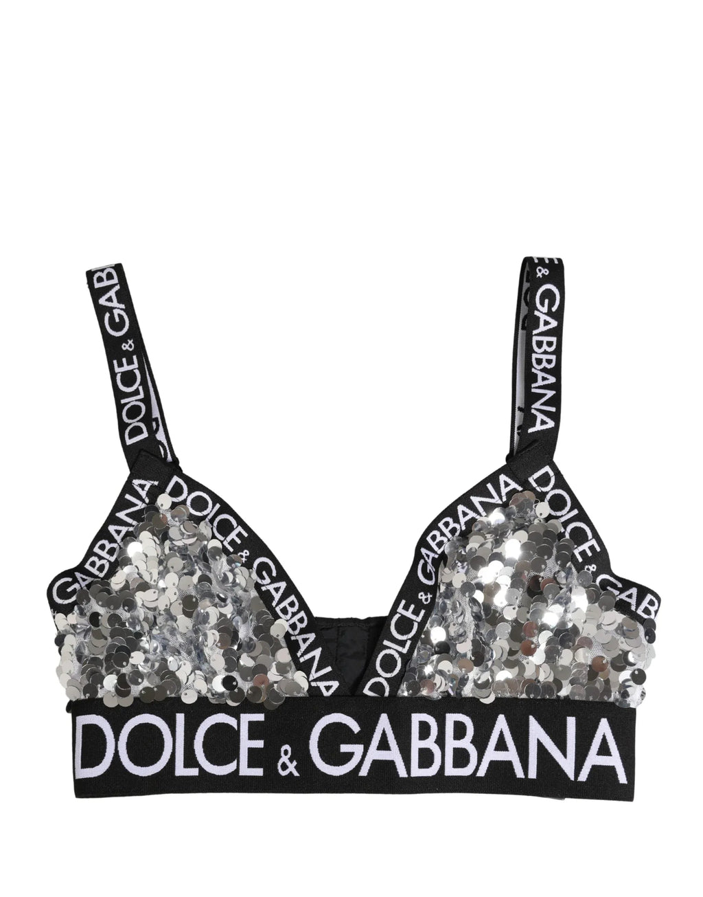 Dolce & Gabbana Silver Sequined Triangle Soft Cup Bra Underwear