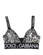 Dolce & Gabbana Silver Sequined Triangle Soft Cup Bra Underwear