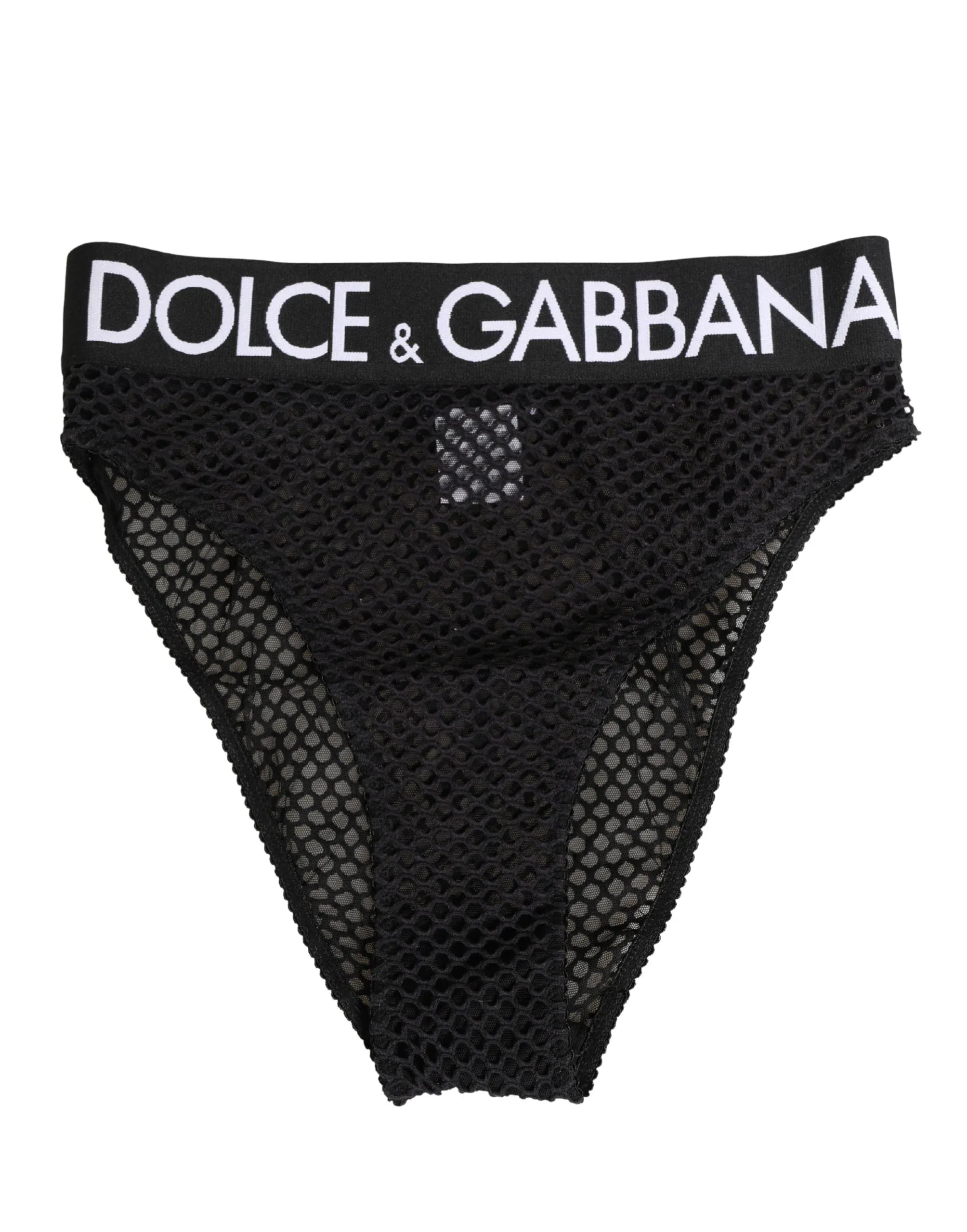 Dolce & Gabbana Black Cotton Mesh High Brief Panty Underwear