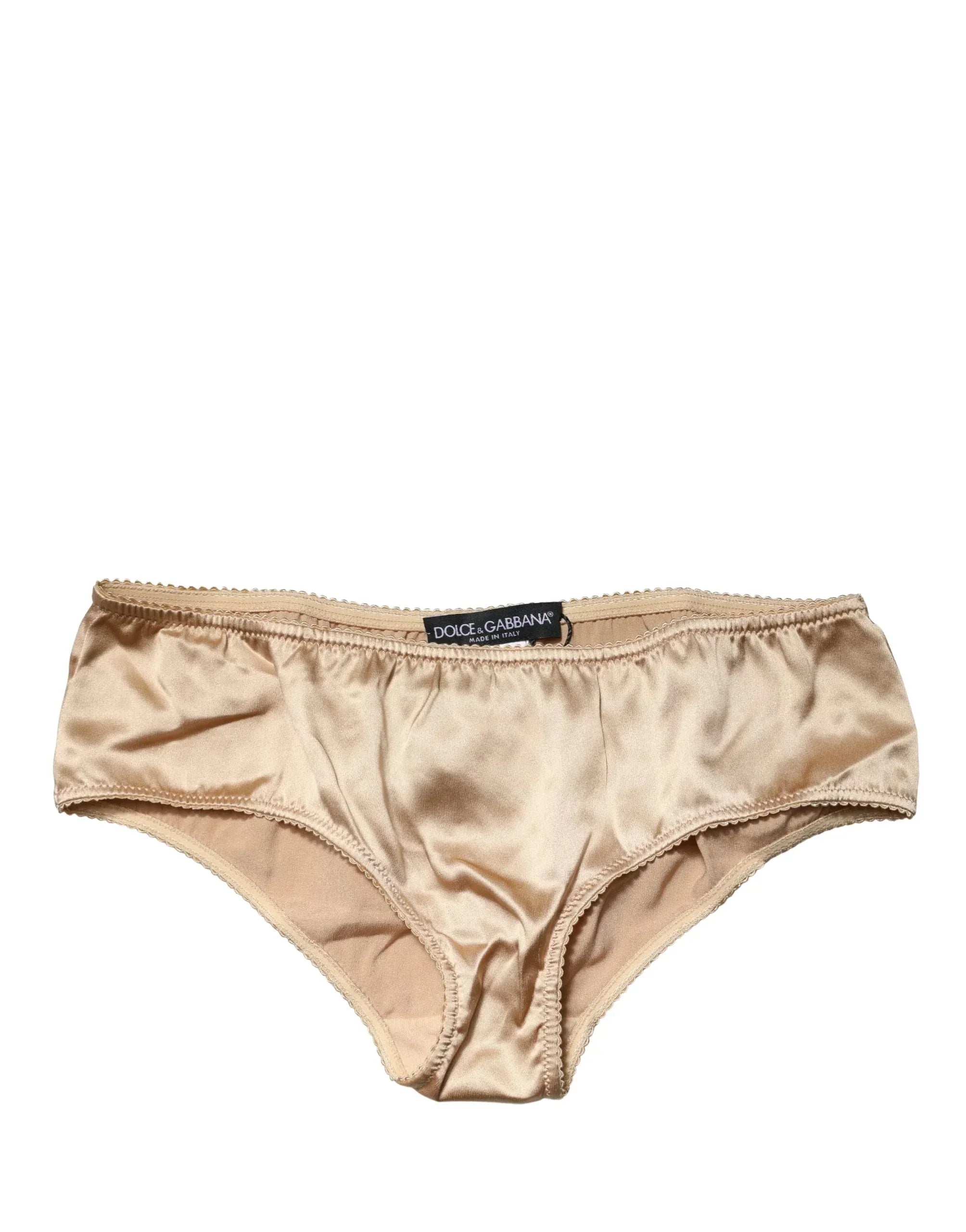 Dolce & Gabbana Beige Silk Stretch Mid Waist Brief Panty Underwear