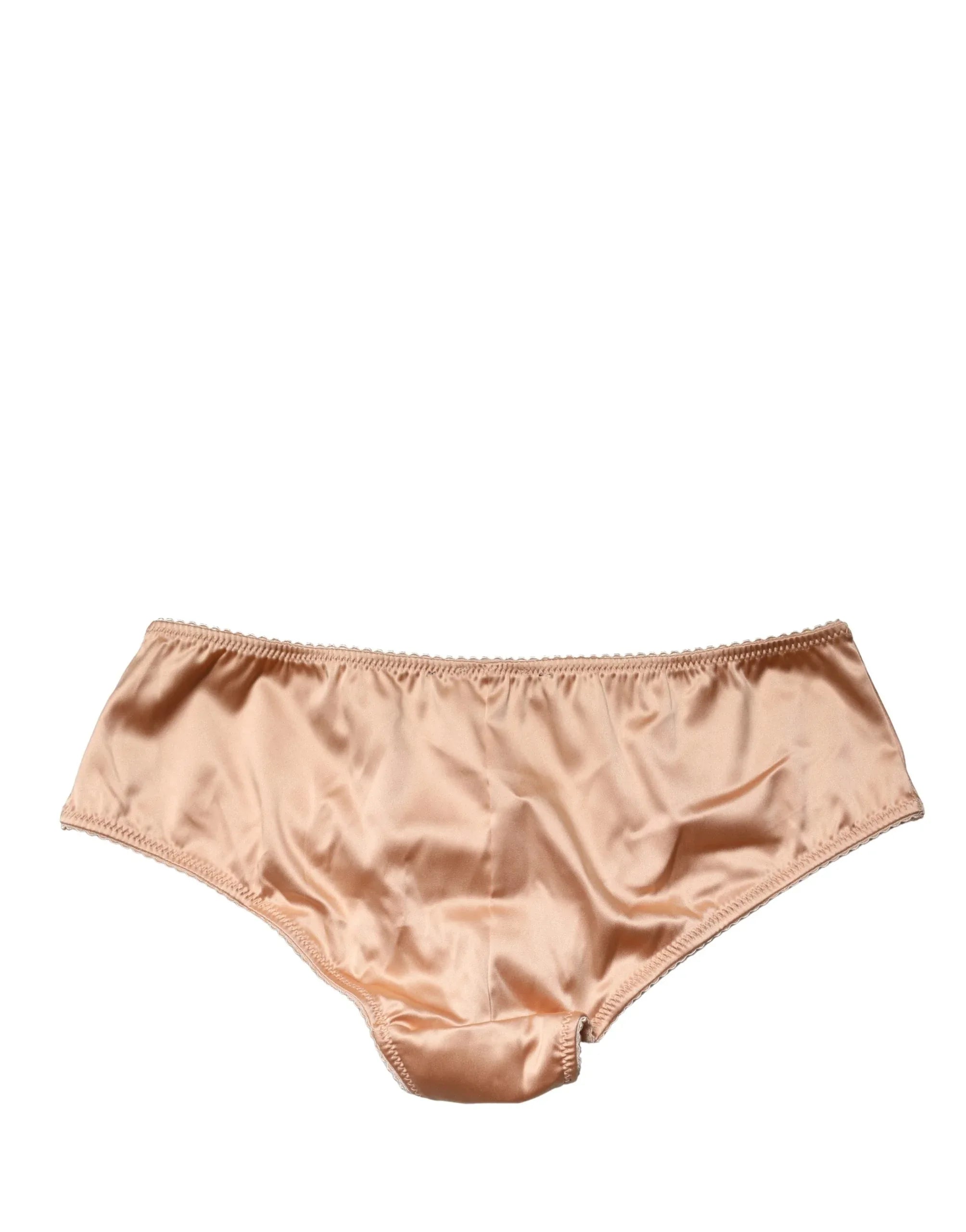 Dolce & Gabbana Beige Silk Stretch Mid Waist Brief Panty Underwear