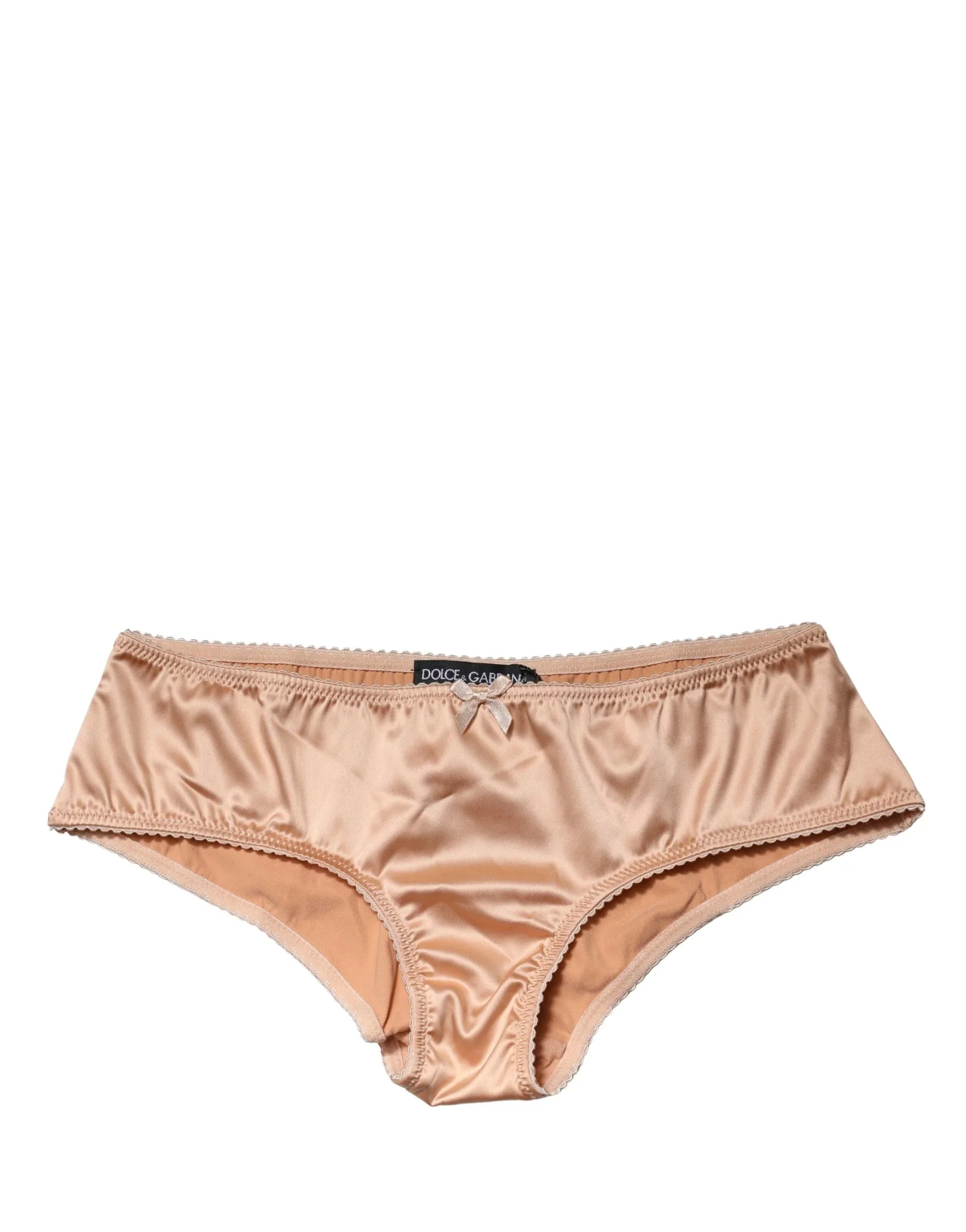 Dolce & Gabbana Beige Silk Stretch Mid Waist Brief Panty Underwear