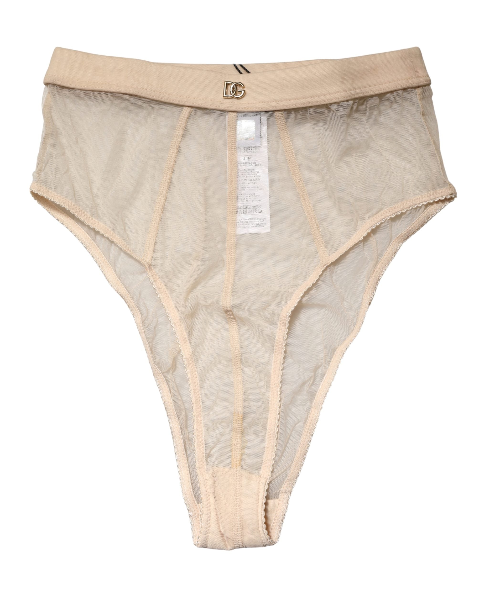 Dolce & Gabbana Beige Silk Blend High Waist Brief Panty Underwear