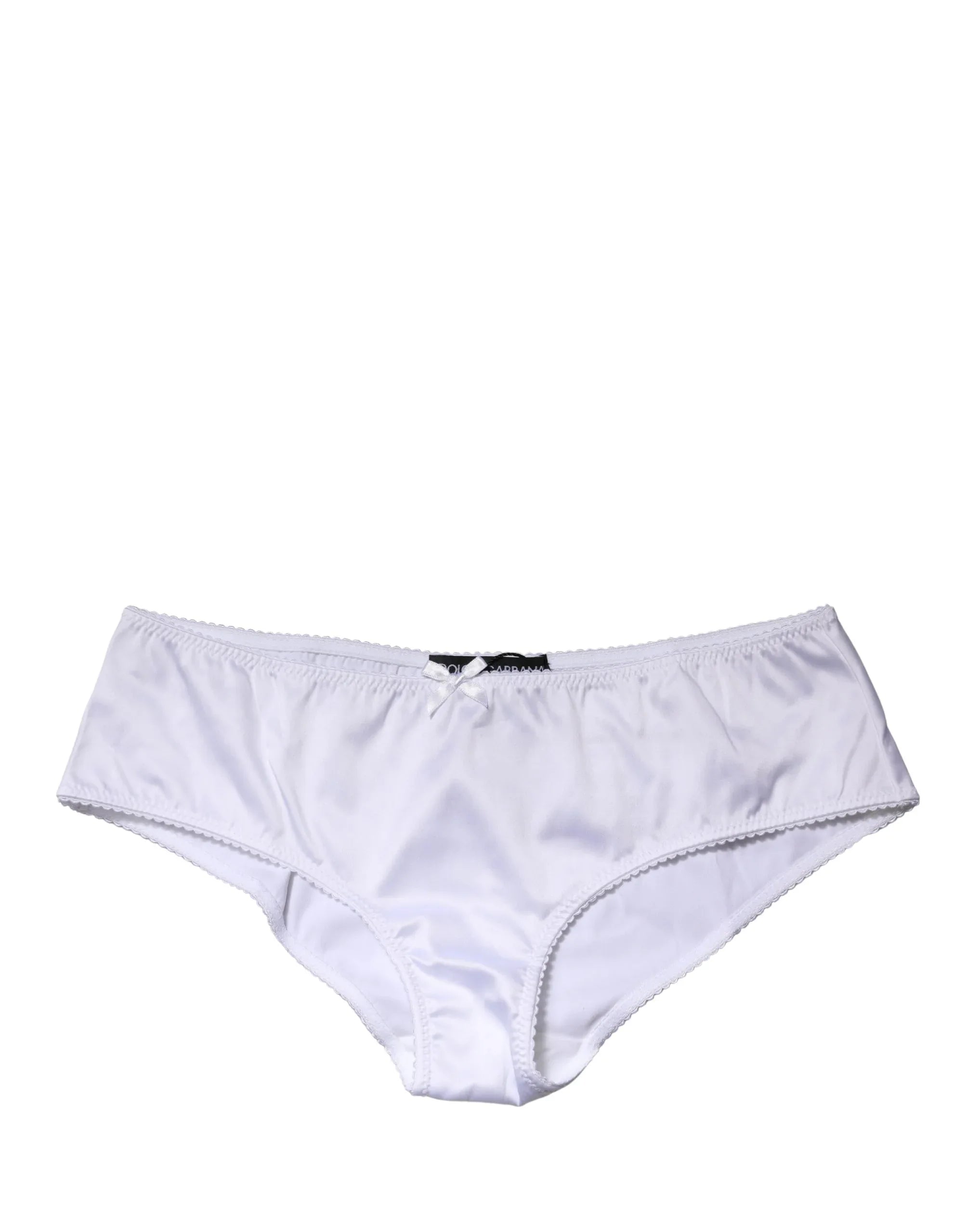 Dolce & Gabbana White Silk Stretch Mid Waist Brief Panty Underwear