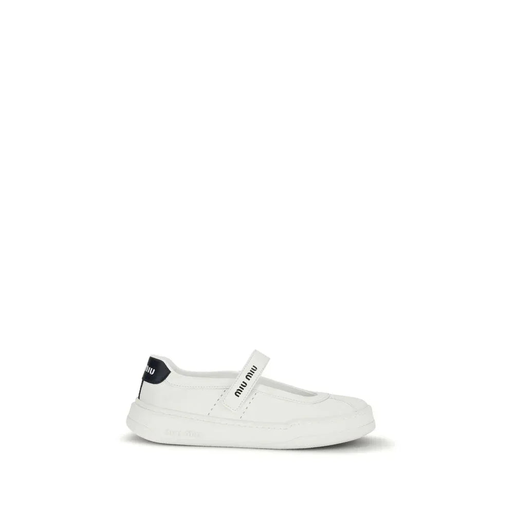 Miu Miu White Calf Leather Bos Taurus Ballet Flats