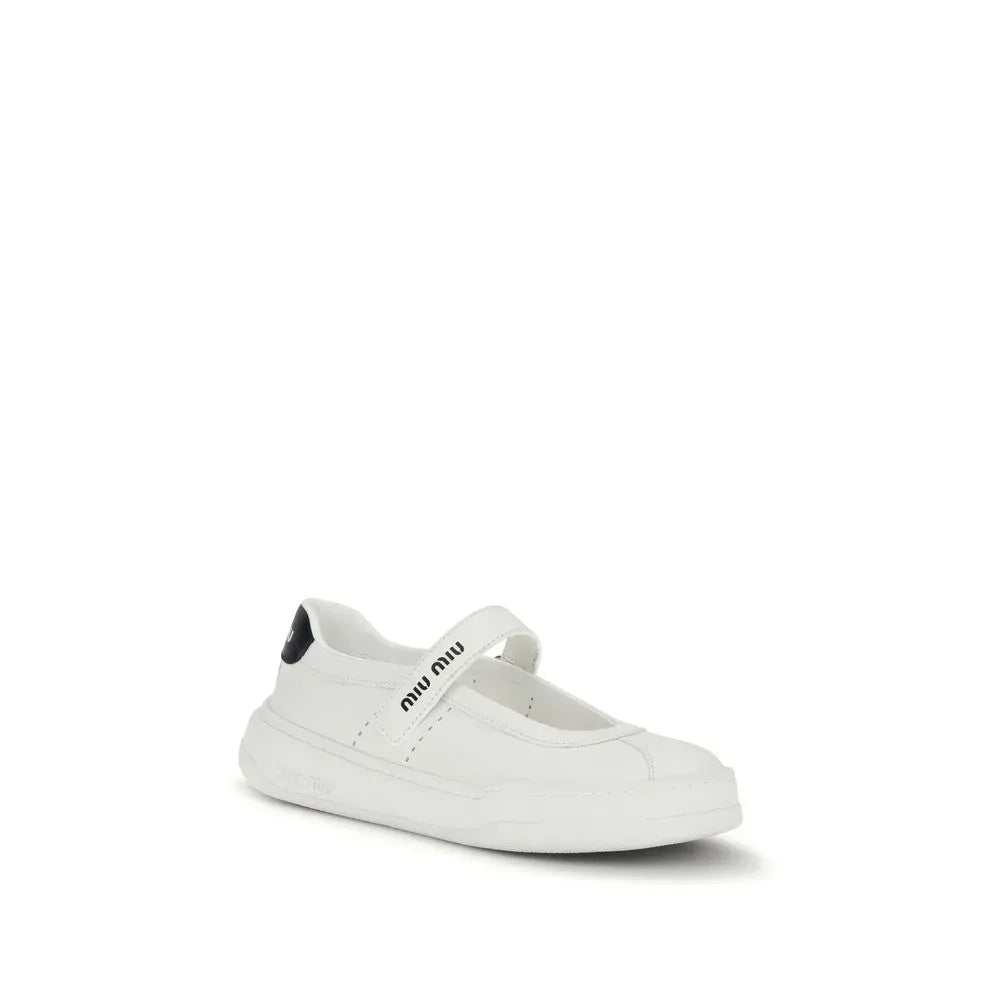 Miu Miu White Calf Leather Bos Taurus Ballet Flats