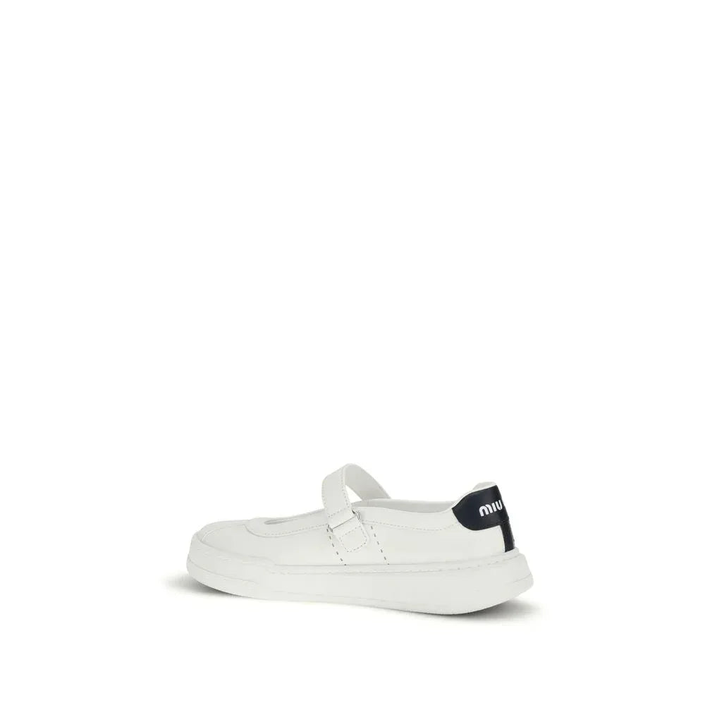 Miu Miu White Calf Leather Bos Taurus Ballet Flats