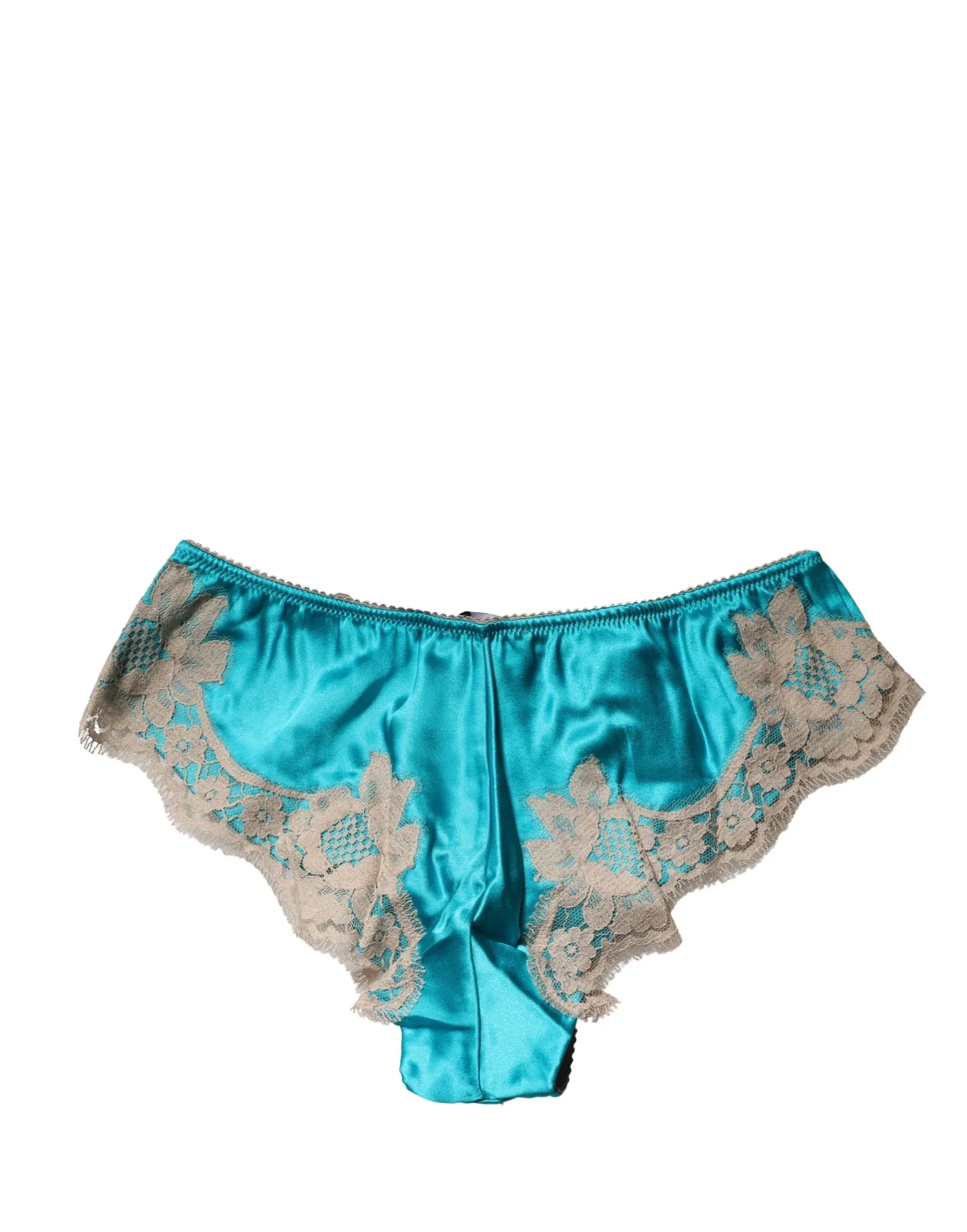 Dolce & Gabbana Blue Silk Satin Floral Lace Panty Brief Underwear