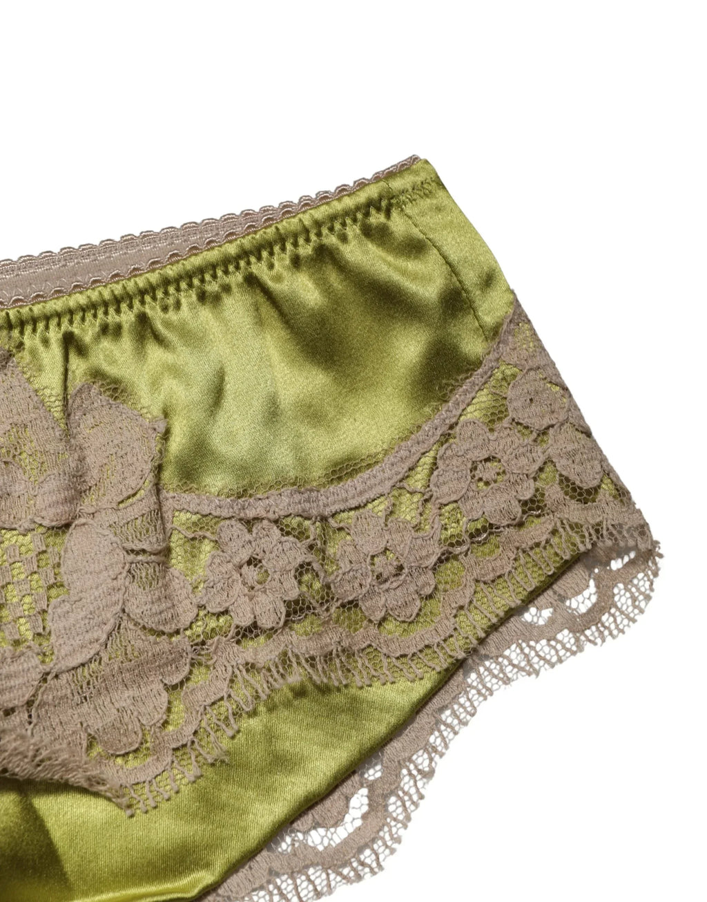 Dolce & Gabbana Underwear Green Silk Satin Floral Lace Panty Brief