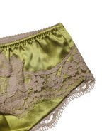 Dolce & Gabbana Underwear Green Silk Satin Floral Lace Panty Brief