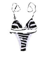 Dolce & Gabbana Black White Zebra Bikini Top Bottom Swimwear