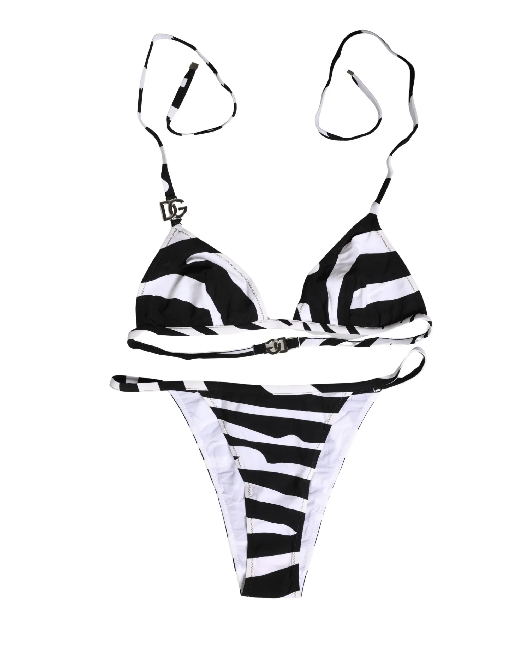 Dolce & Gabbana Black White Zebra Bikini Top Bottom Swimwear