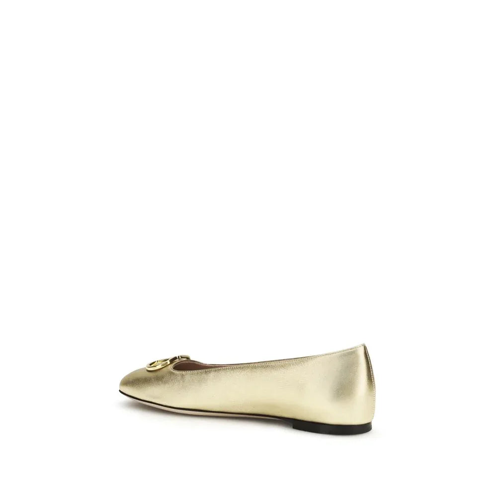 Valentino Garavani Gold Calf Leather Bos Taurus Ballet Flats