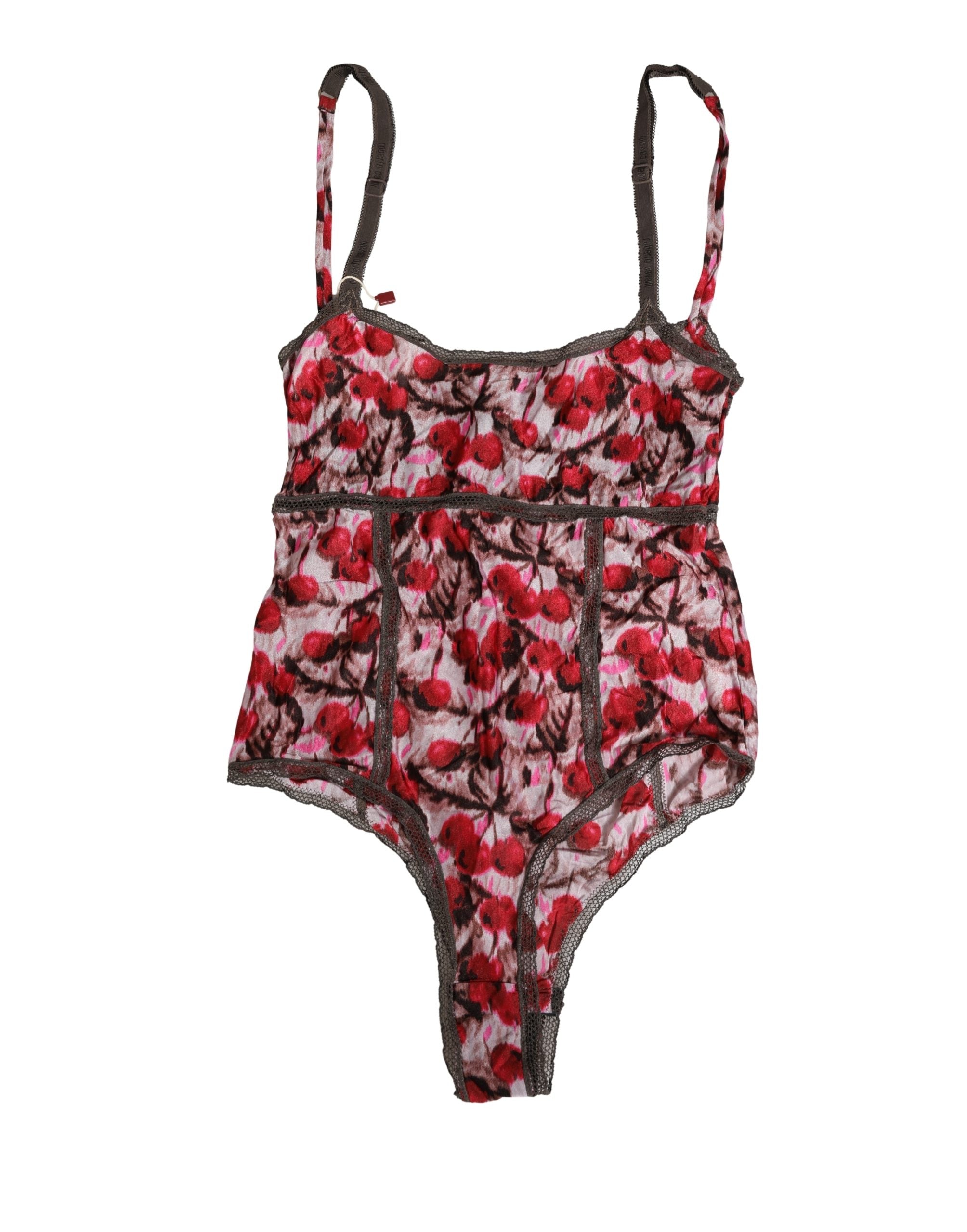 Roberto Cavalli Multicolor CherryPrint Lace Bodysuit Underwear