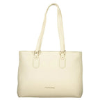 Mario Valentino Beige Polyurethane Women's Shoulder Bag with Internal Pocket