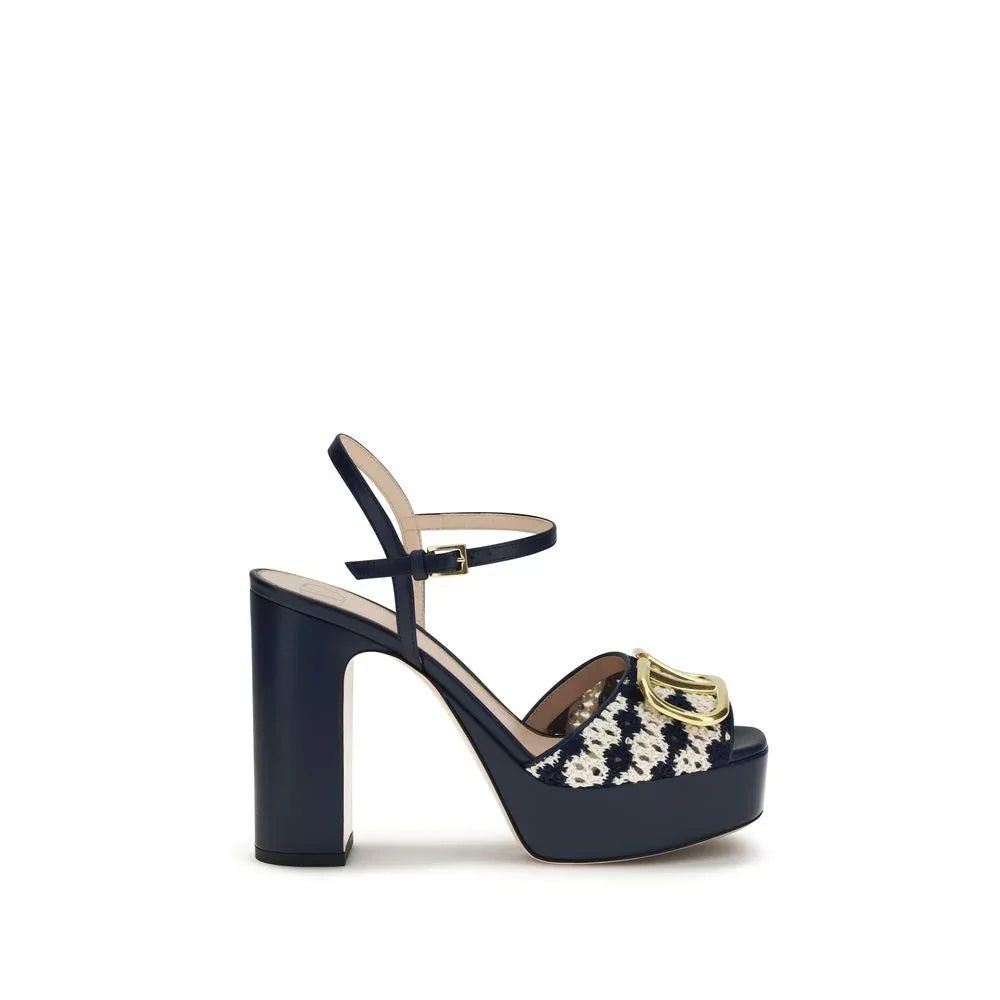 Valentino Garavani Blue Calf Leather Bos Taurus Platform Sandals