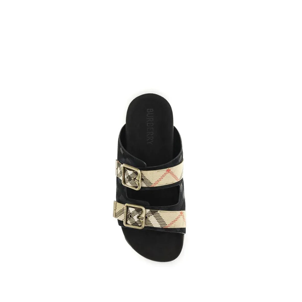 Burberry Black Calf Leather Bos Taurus Strap-On Sandals