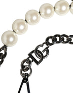 Dolce & Gabbana White Leather Silver Chain Bag Accessory Shoulder Strap