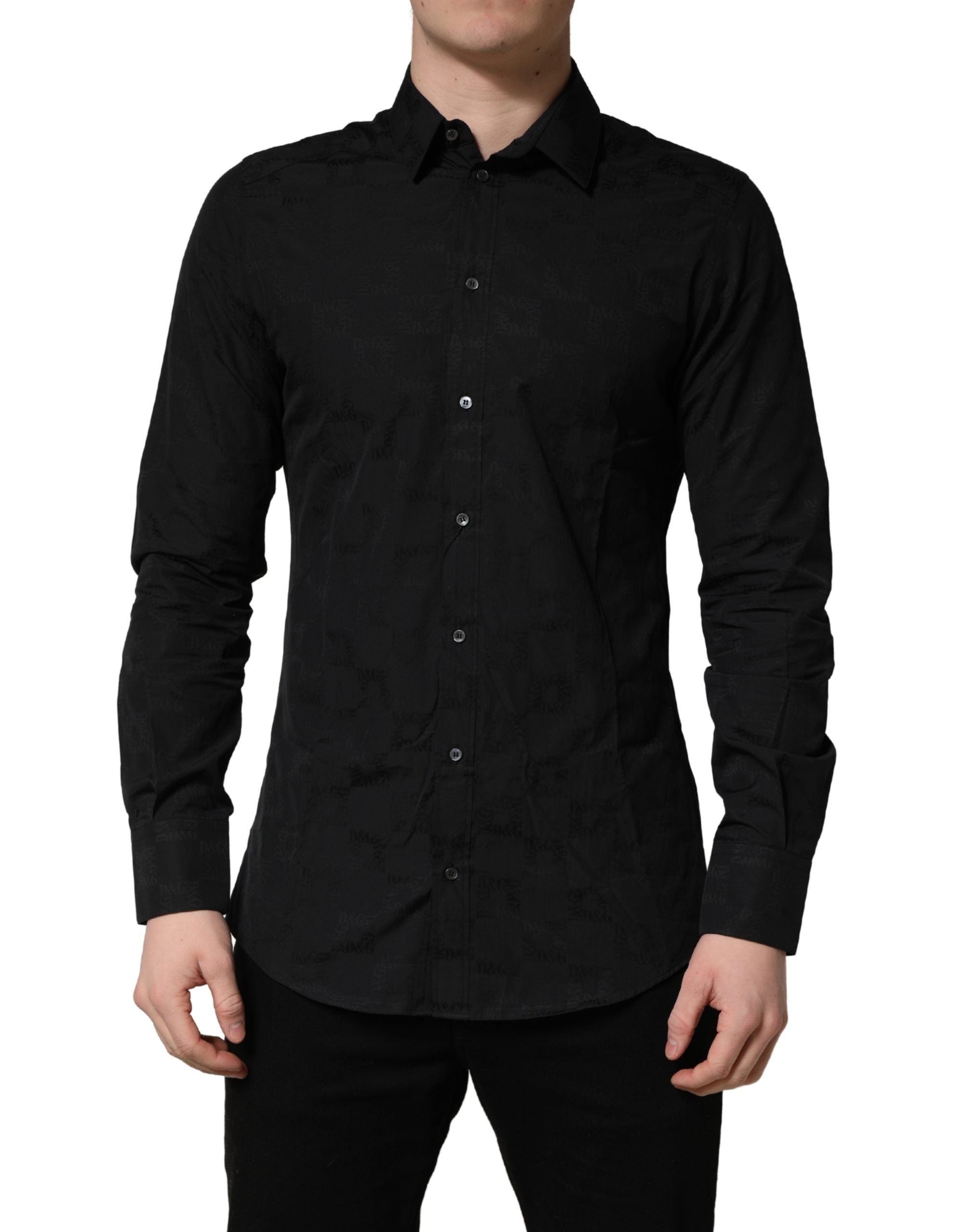 Dolce & Gabbana Black MARTINI Cotton Slim Dress Formal Shirt
