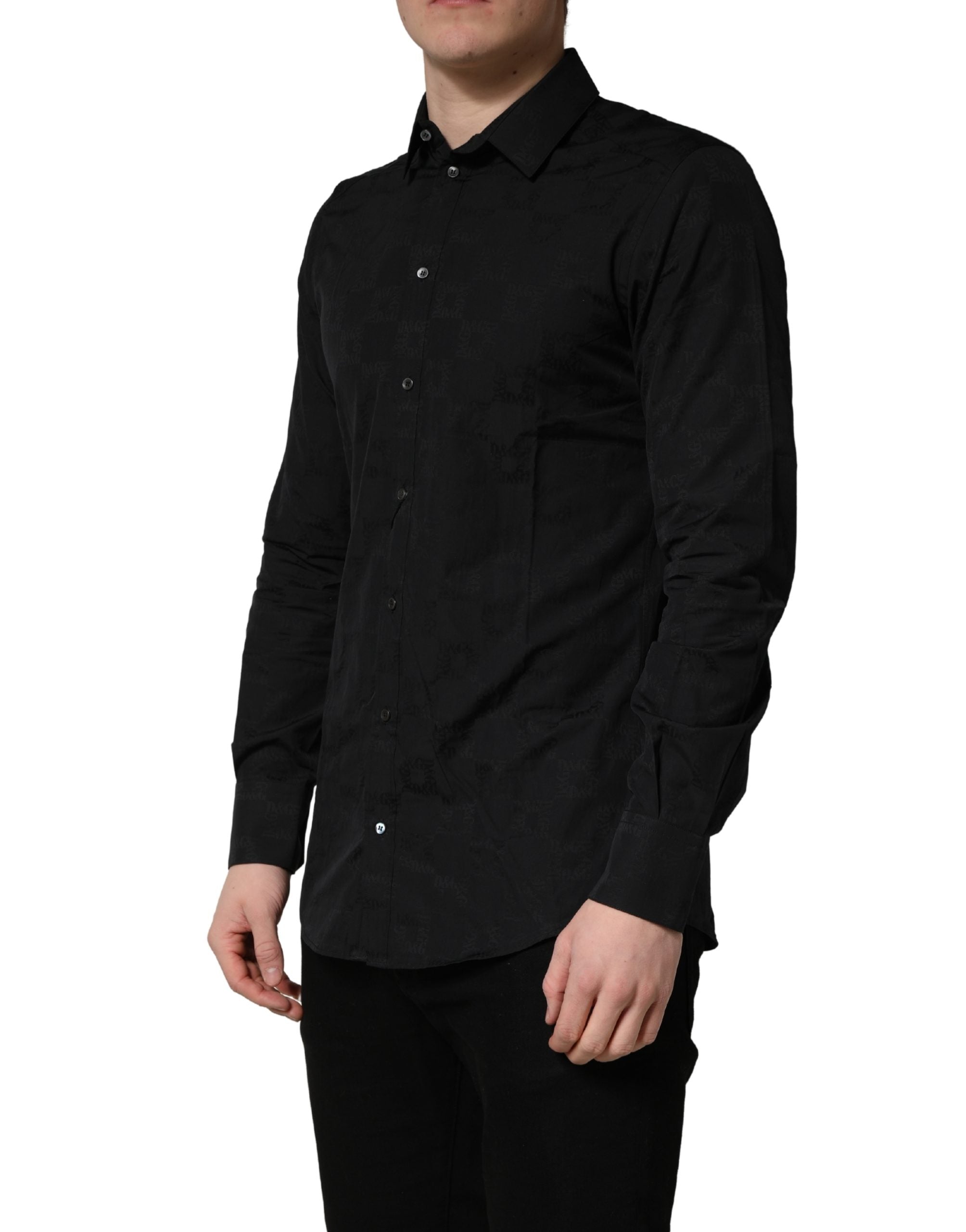 Dolce & Gabbana Black MARTINI Cotton Slim Dress Formal Shirt