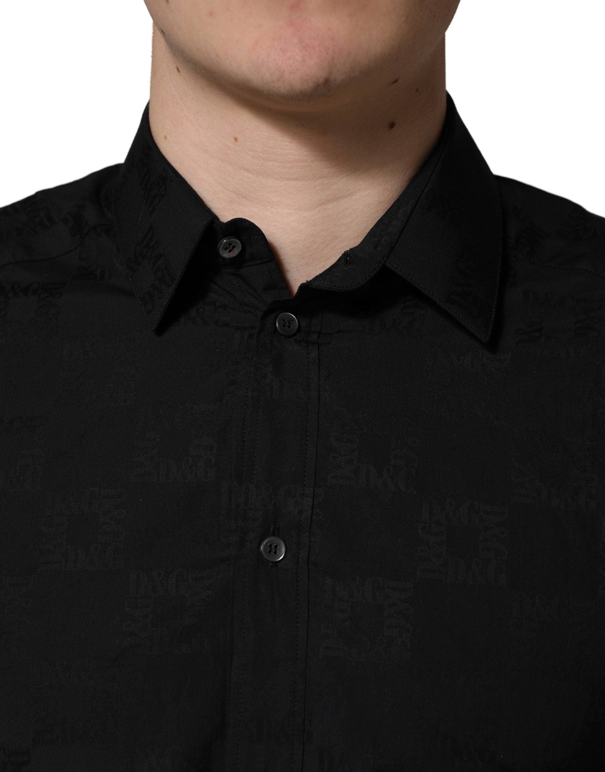Dolce & Gabbana Black MARTINI Cotton Slim Dress Formal Shirt