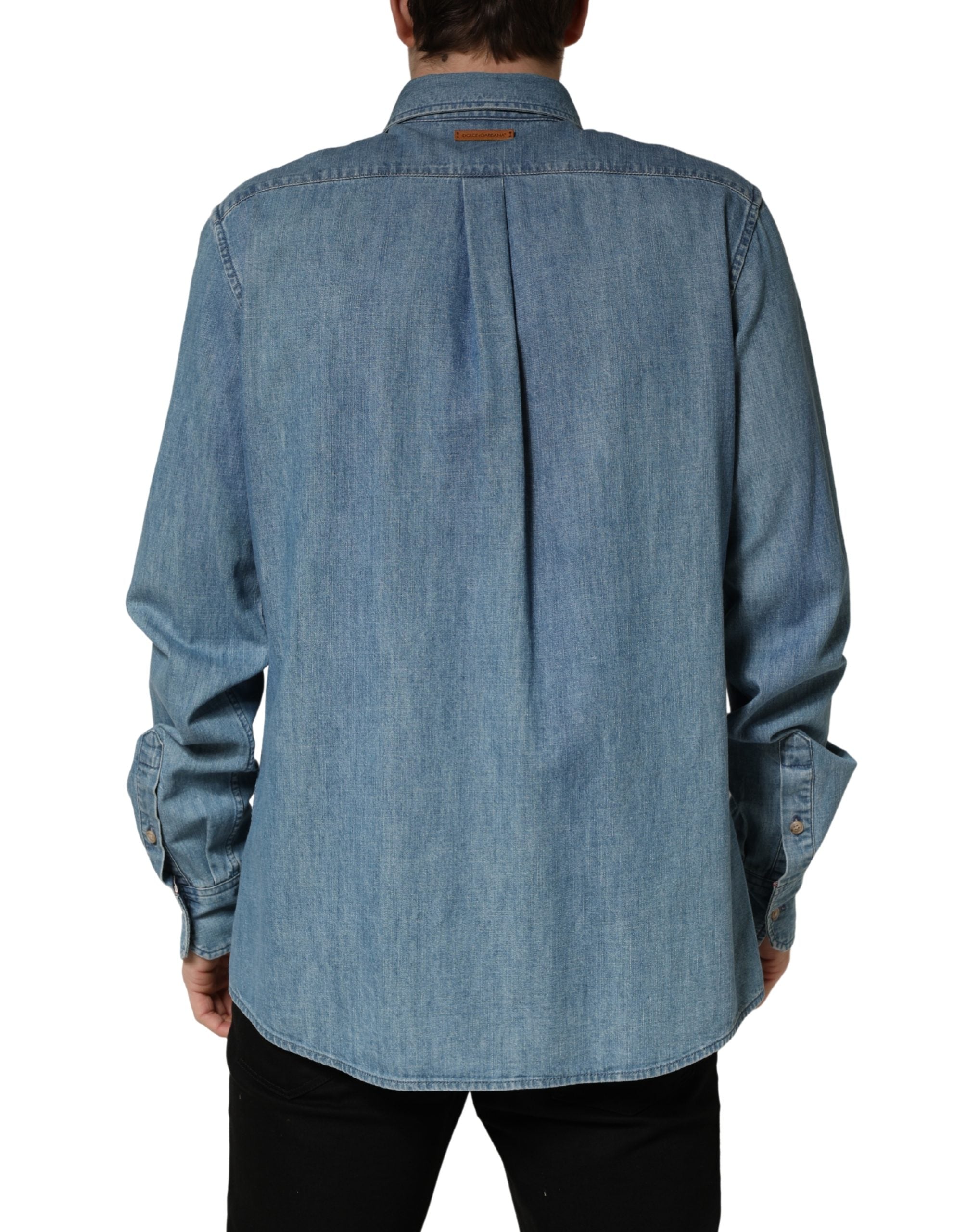 Dolce & Gabbana Blue Cotton Stretch Casual Denim Slim Shirt