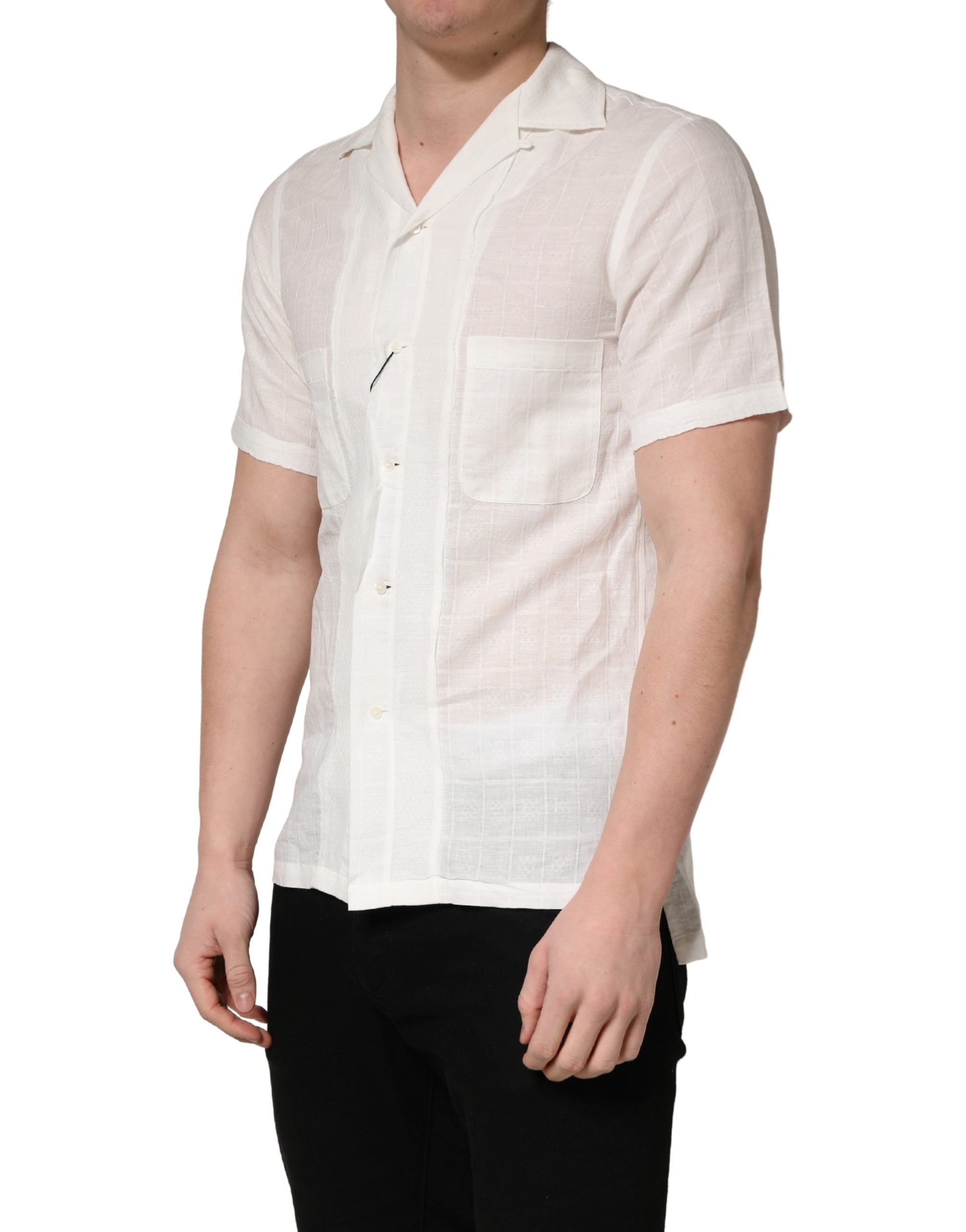 Dolce & Gabbana White Linen Short Sleeves Button Down Shirt