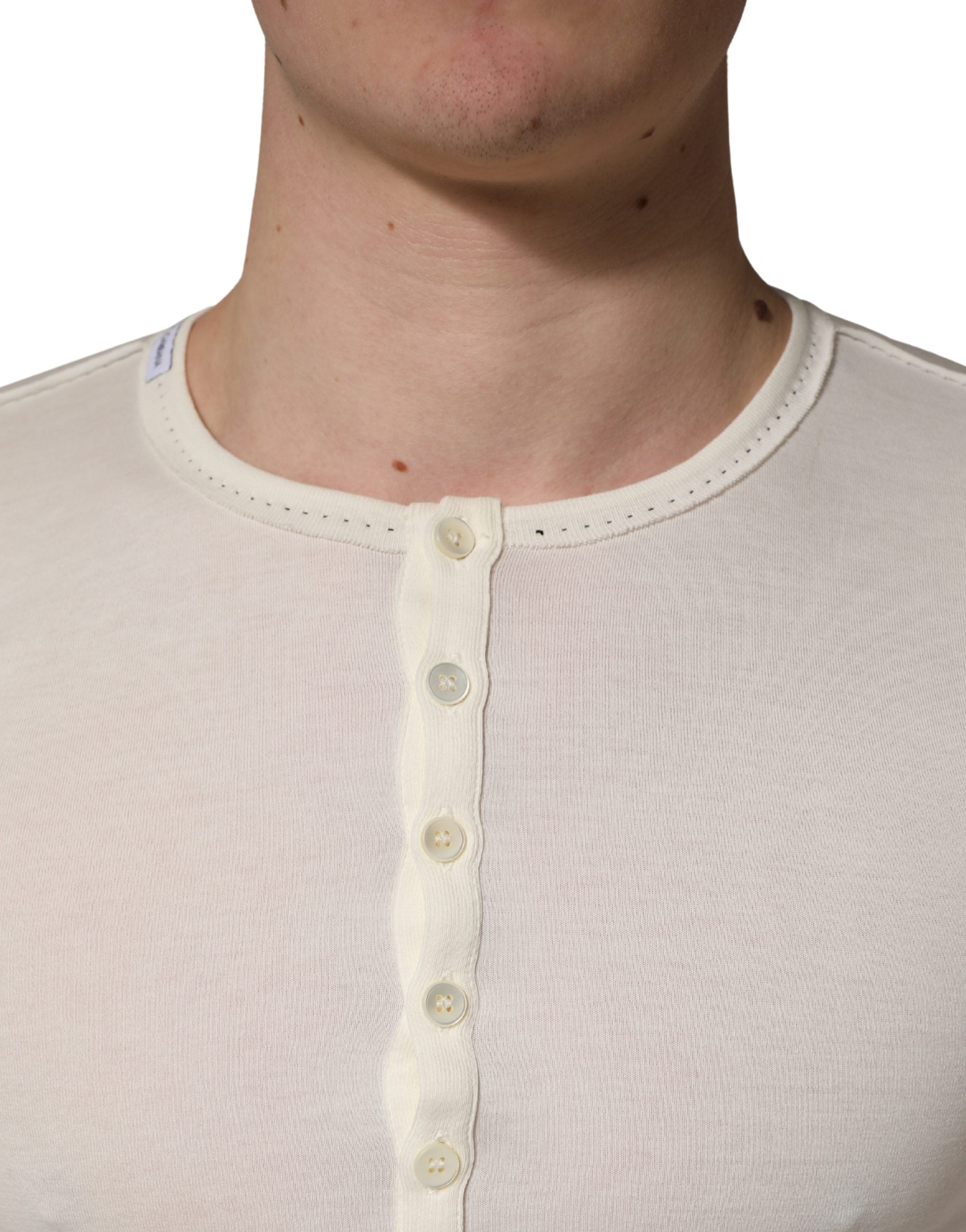 Dolce & Gabbana White Long Sleeves Henley Pullover Sweater