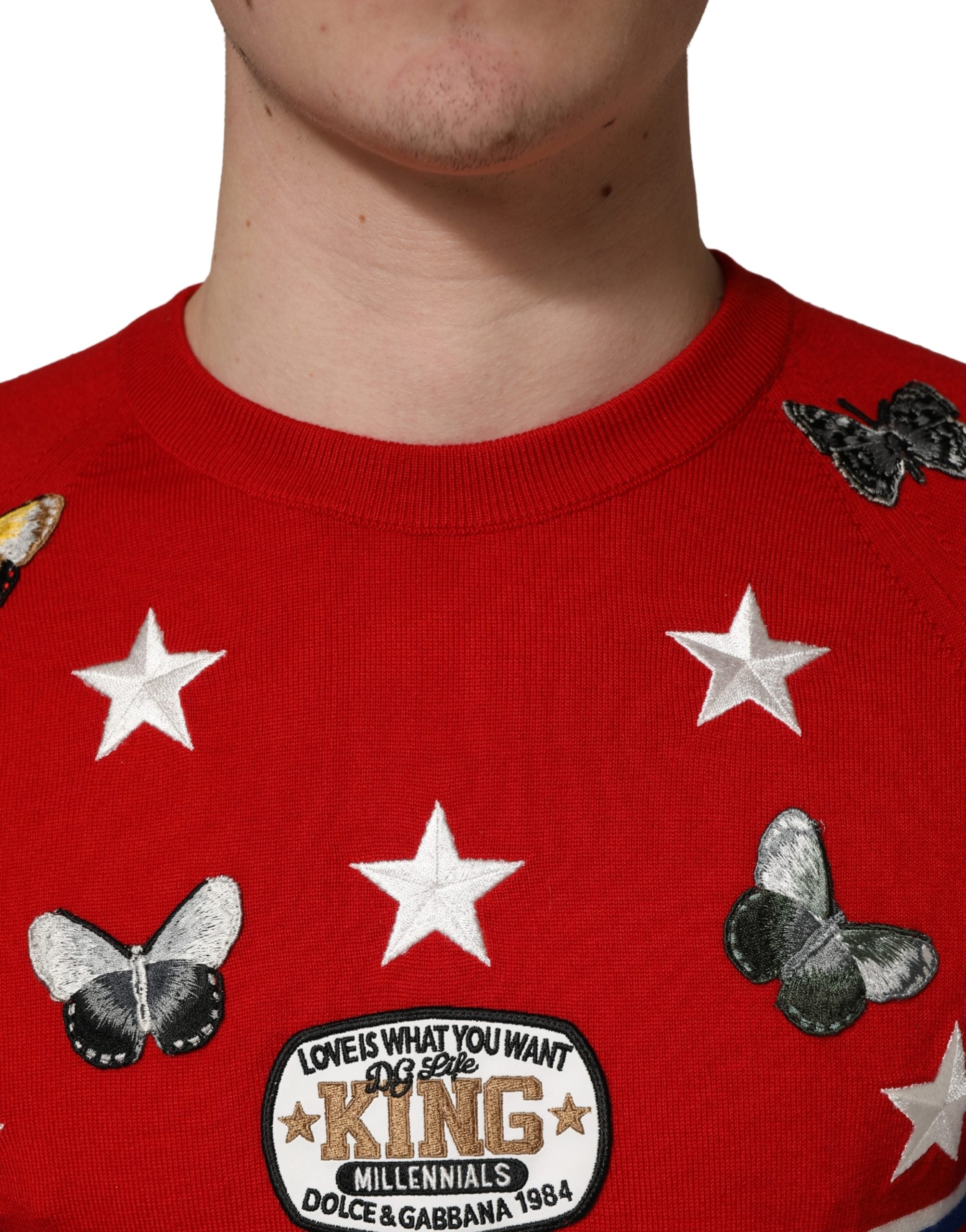 Dolce & Gabbana Multicolor Wool Butterfly Star Men Crew Neck Sweater