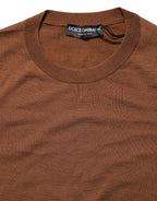 Dolce & Gabbana Brown Cashmere Men Crew Neck Pullover Sweater