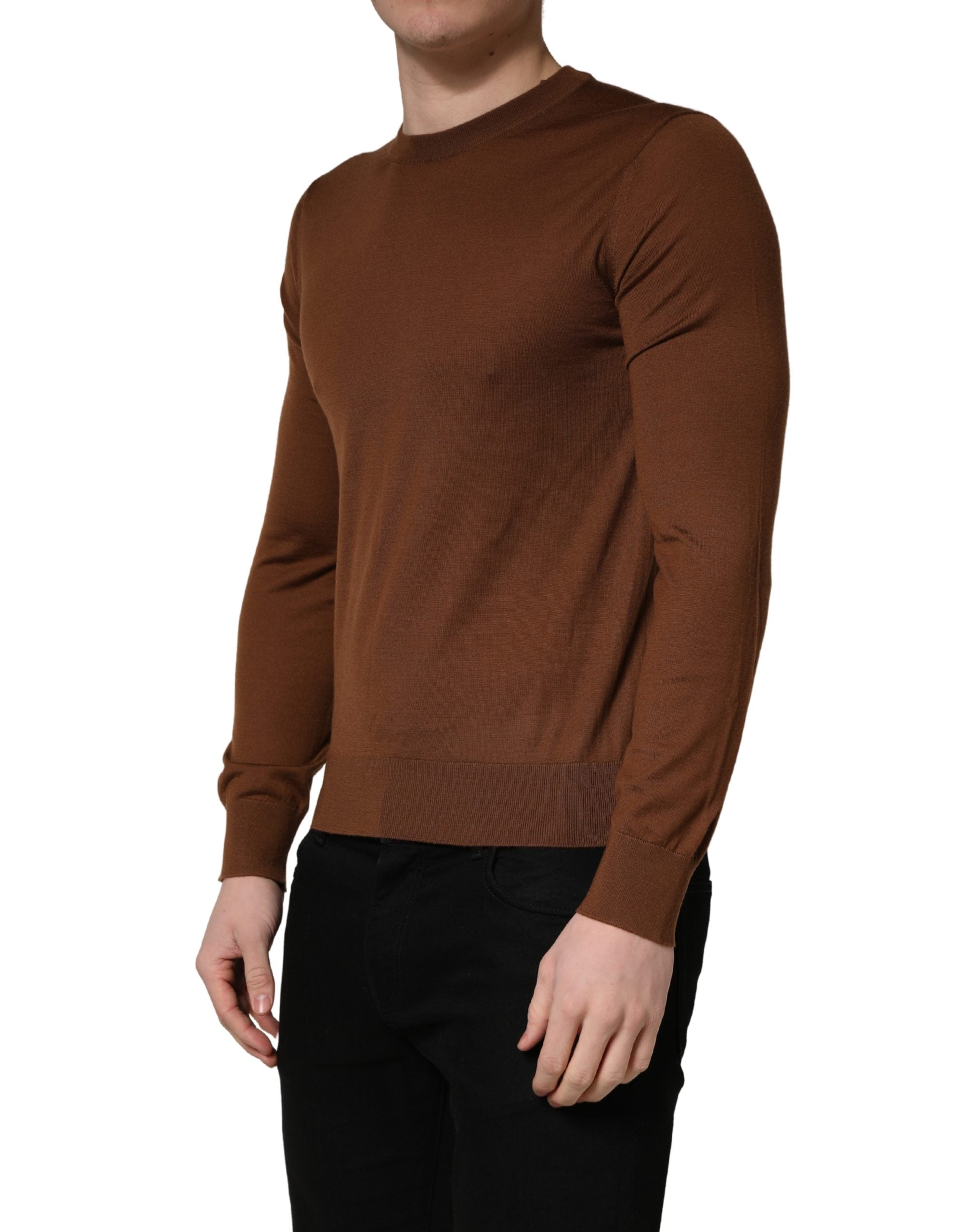 Dolce & Gabbana Brown Cashmere Men Crew Neck Pullover Sweater