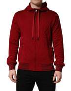 Dolce & Gabbana Red Cotton Full Zip Fleece Men Hoodie Sweater