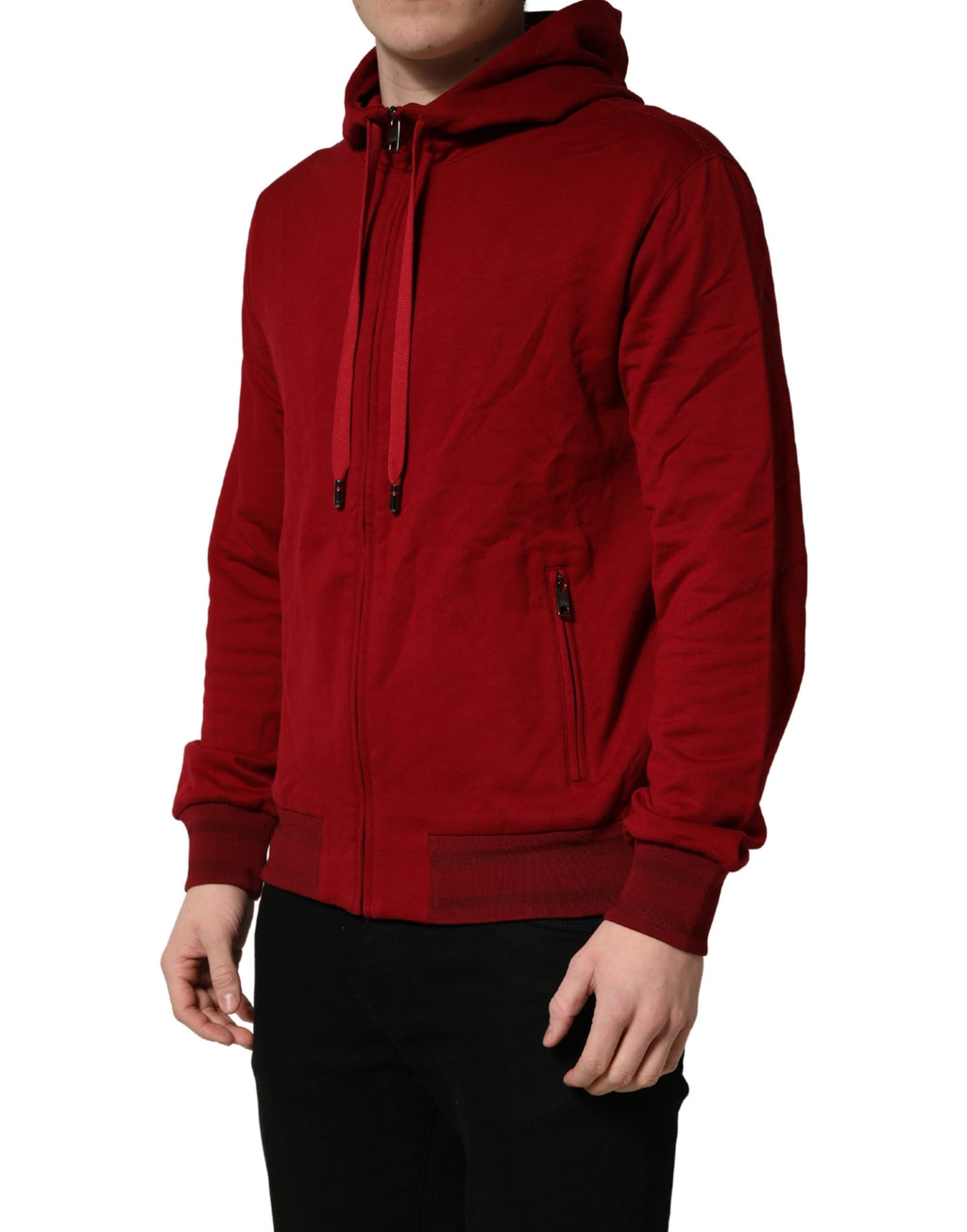 Dolce & Gabbana Red Cotton Full Zip Fleece Men Hoodie Sweater