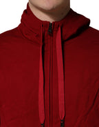 Dolce & Gabbana Red Cotton Full Zip Fleece Men Hoodie Sweater