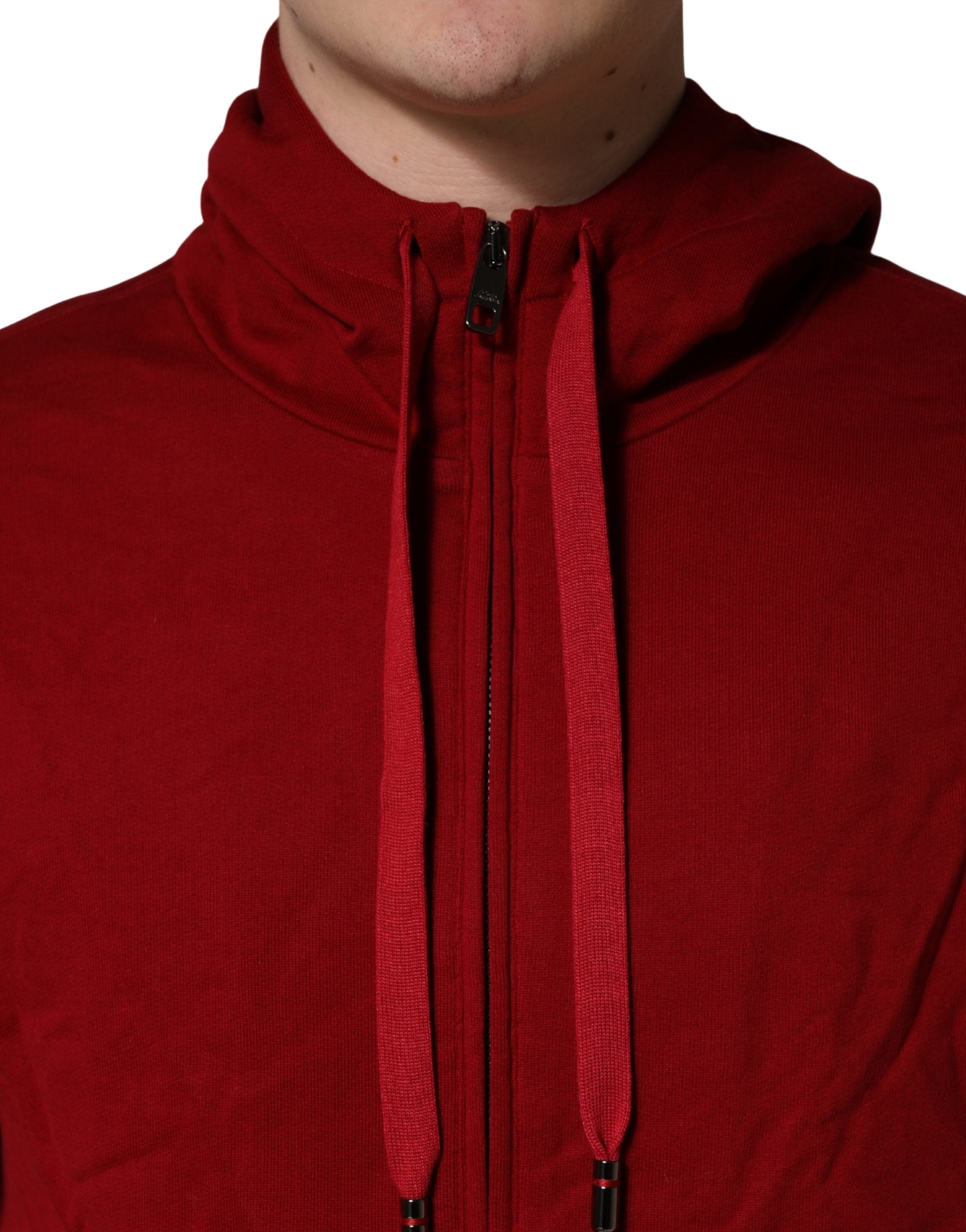 Dolce & Gabbana Red Cotton Full Zip Fleece Men Hoodie Sweater