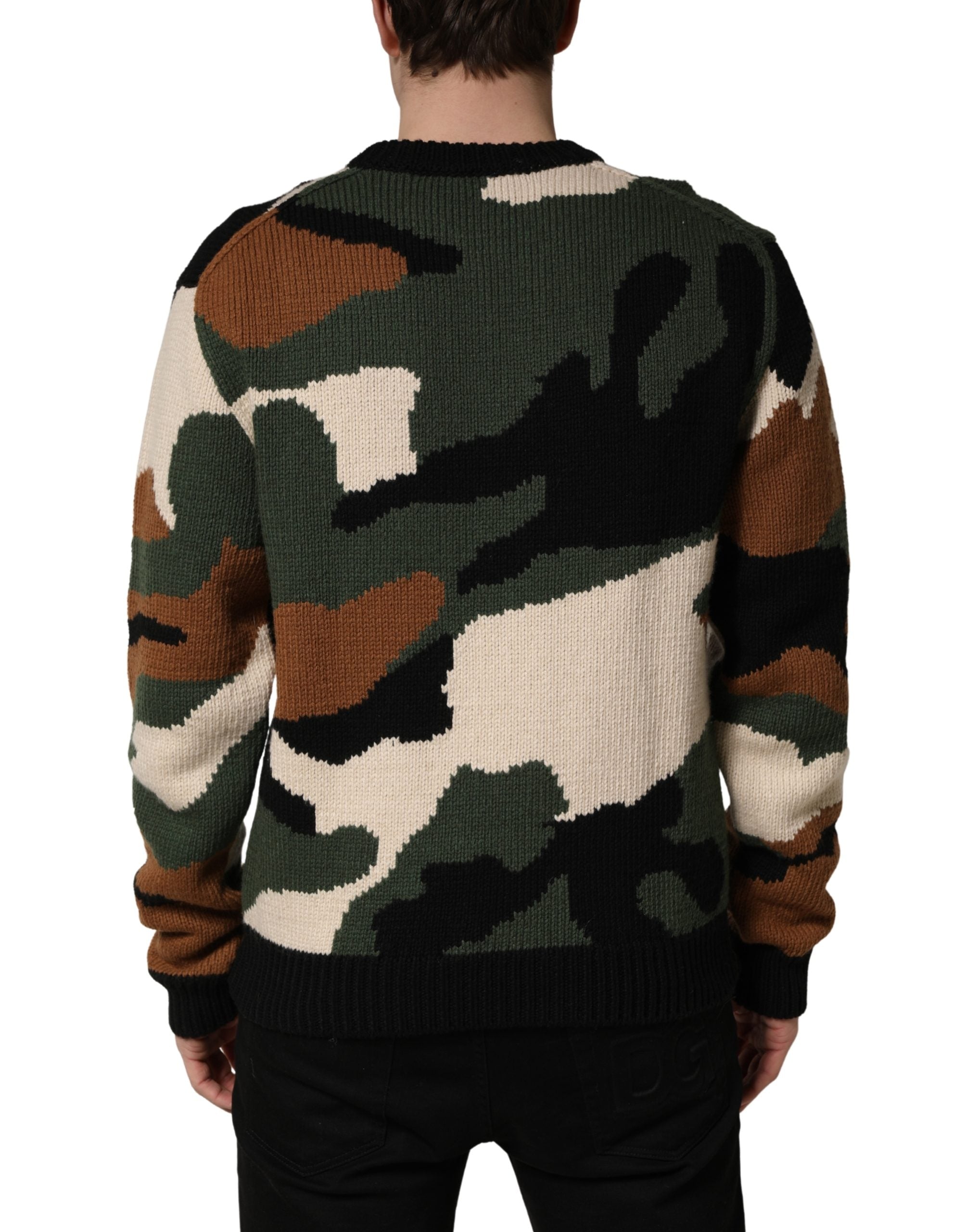 Dolce & Gabbana Multicolor Intarsia Knit Camouflage Pullover Sweater