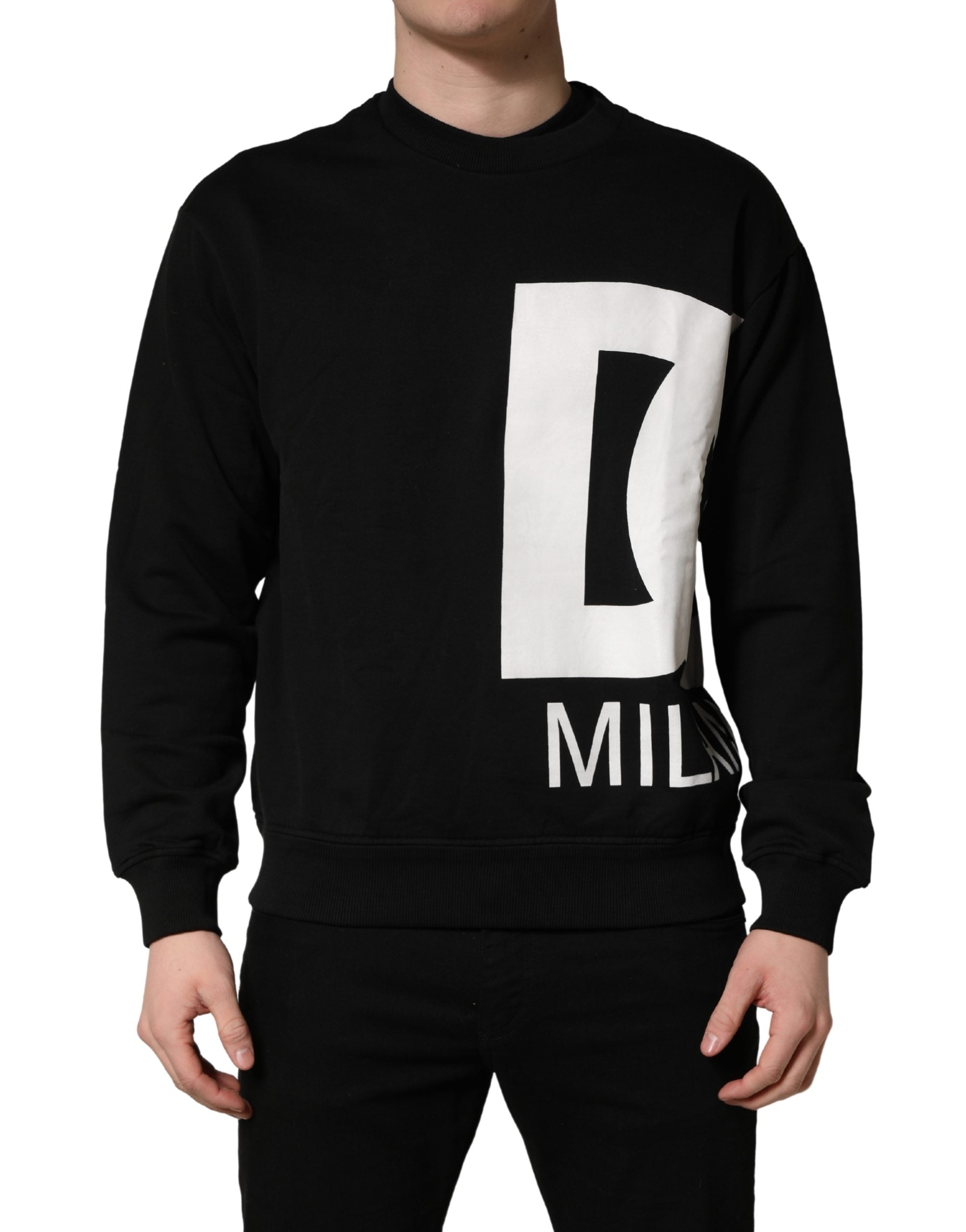 Dolce & Gabbana Black Logo Milano Cotton Sweatshirt Sweater