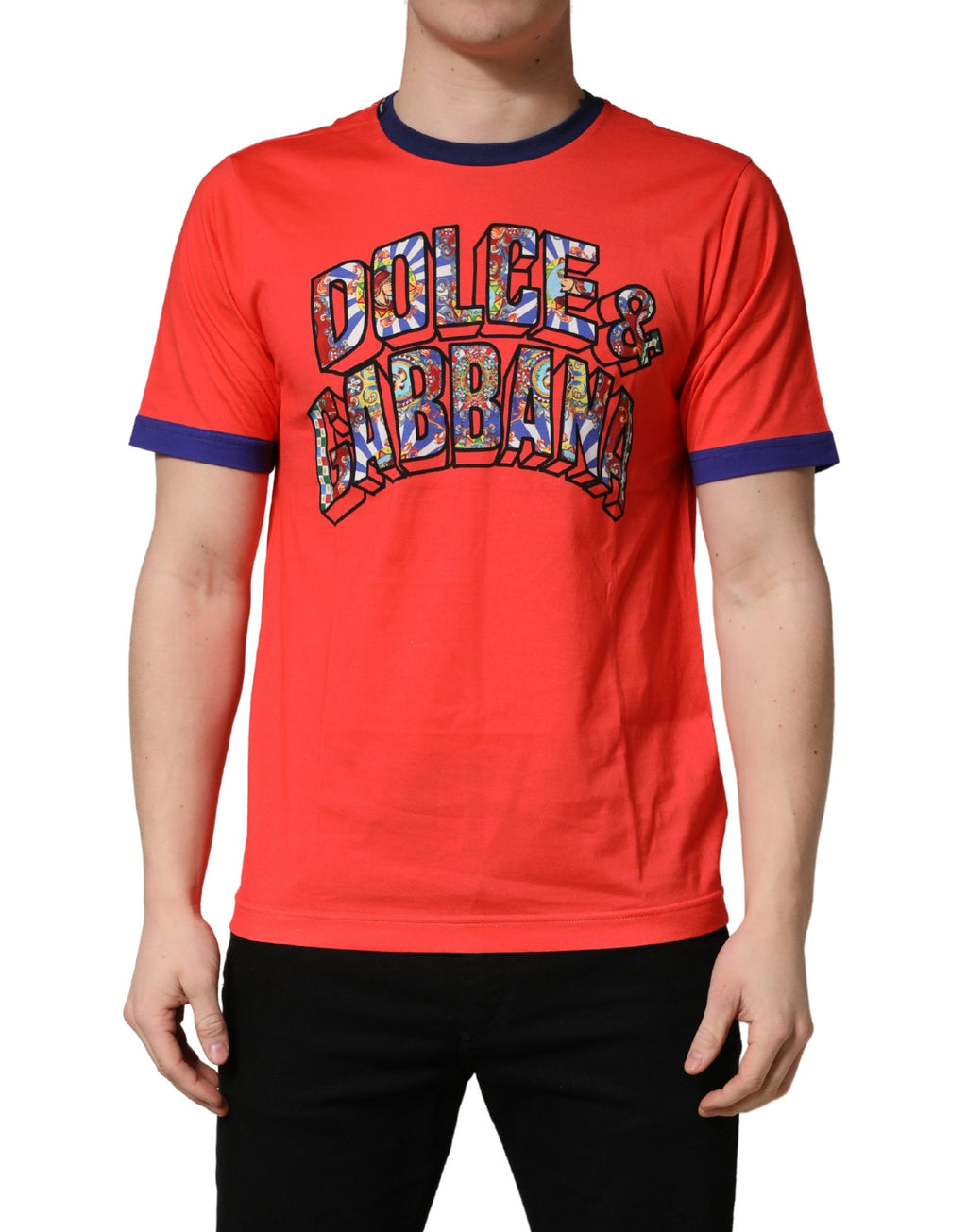 Dolce & Gabbana Orange Logo Print Cotton Crew Neck T-shirt