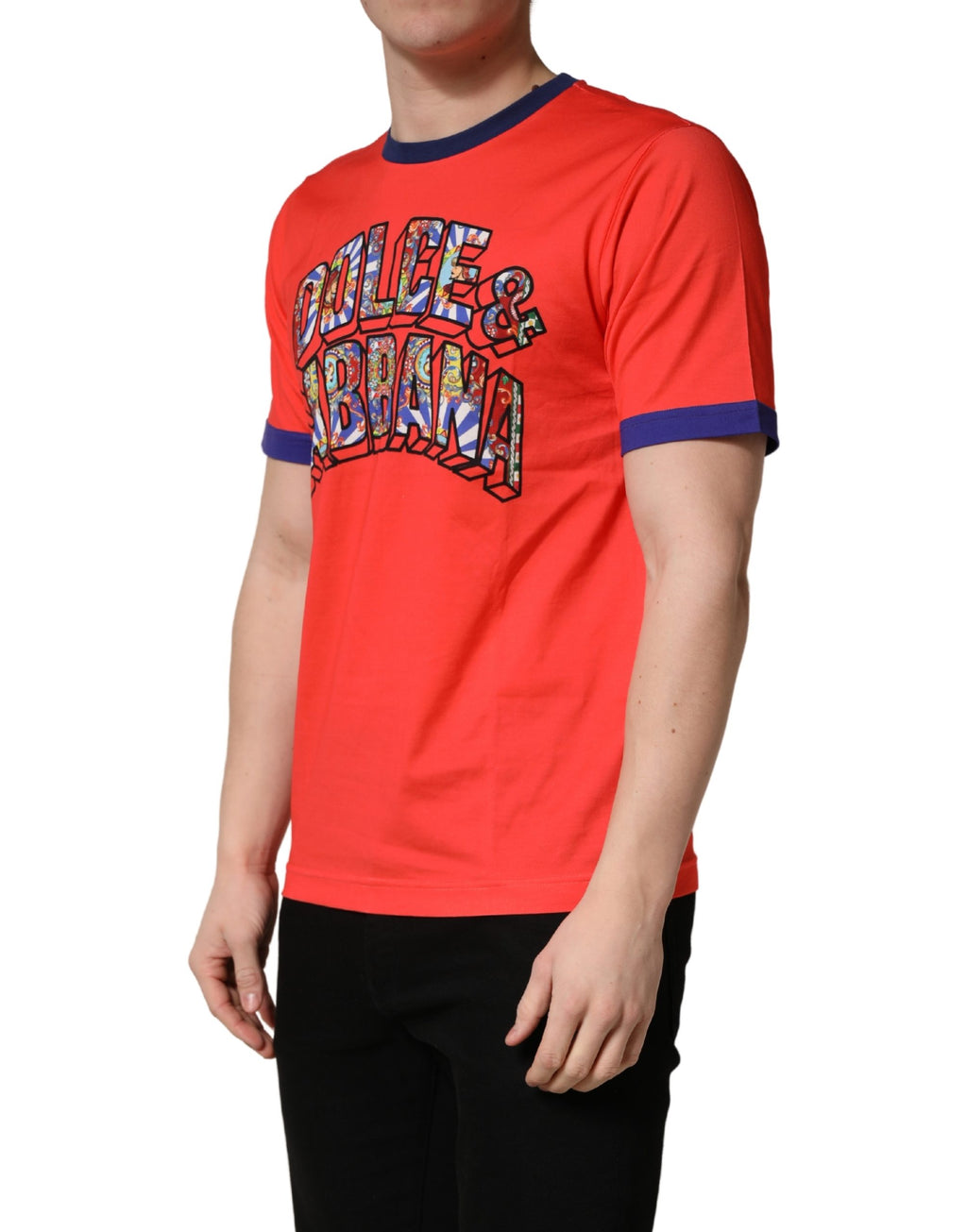 Dolce & Gabbana Orange Logo Print Cotton Crew Neck T-shirt