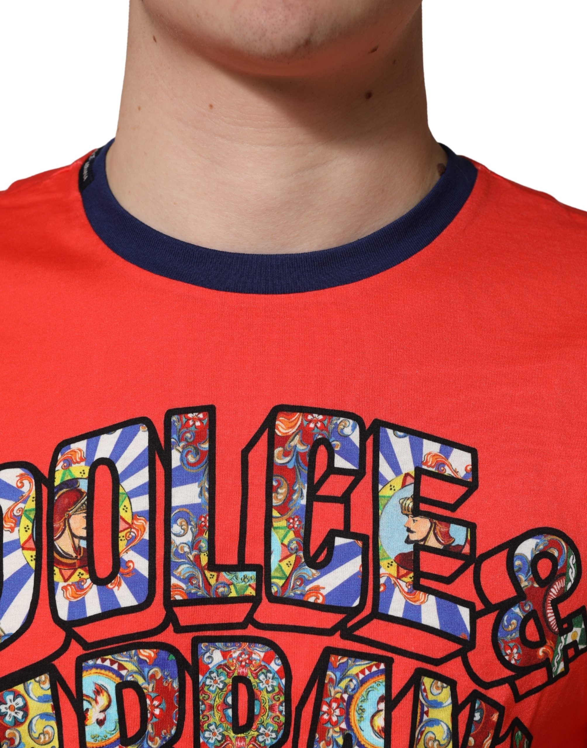 Dolce & Gabbana Orange Logo Print Cotton Crew Neck T-shirt