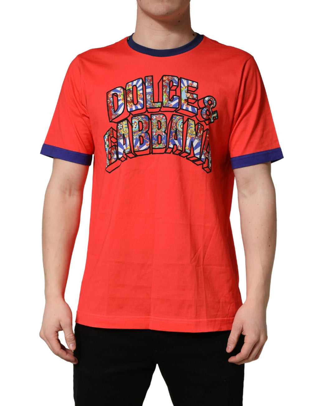 Dolce & Gabbana Orange Logo Print Cotton Crew Neck T-shirt