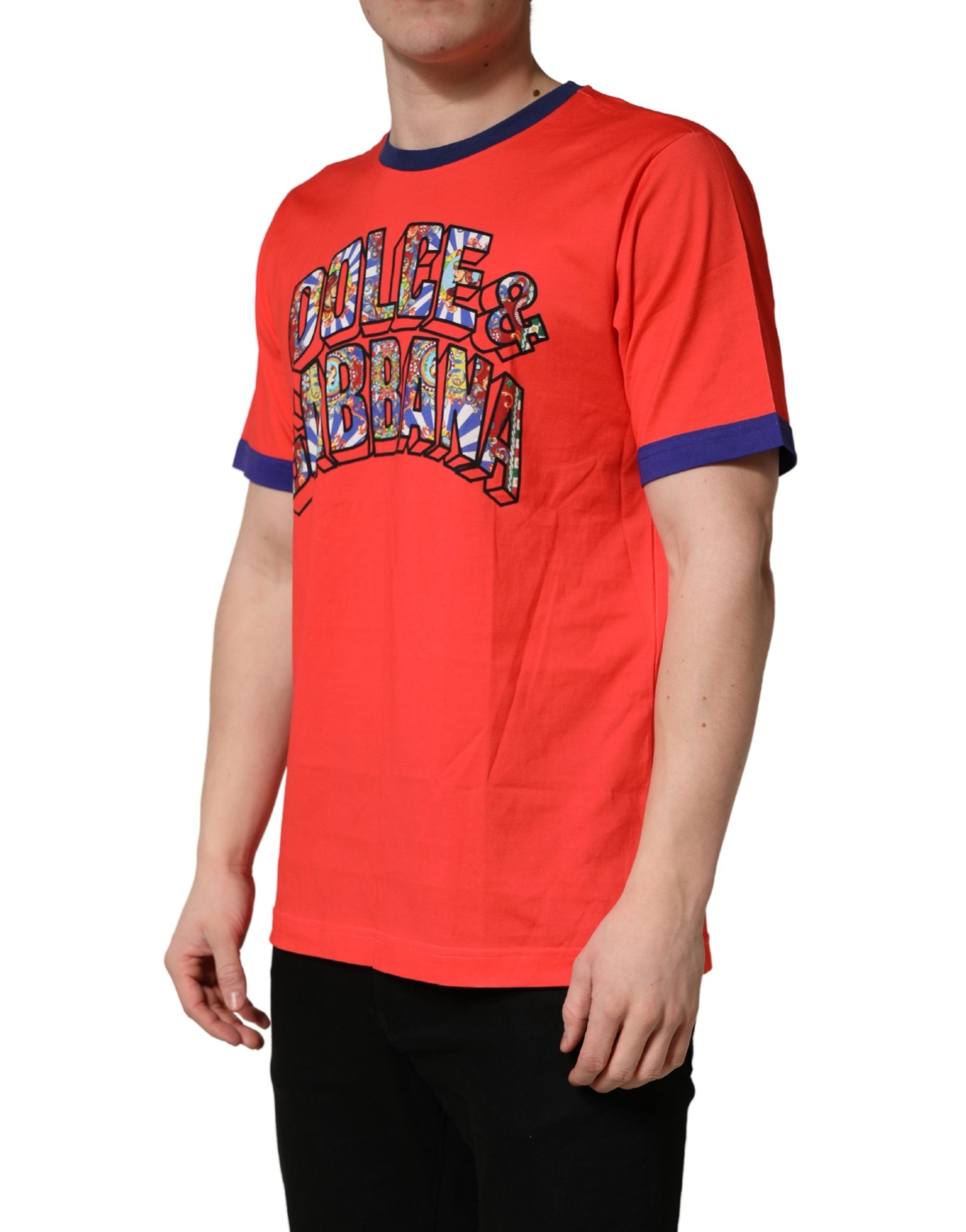 Dolce & Gabbana Orange Logo Print Cotton Crew Neck T-shirt