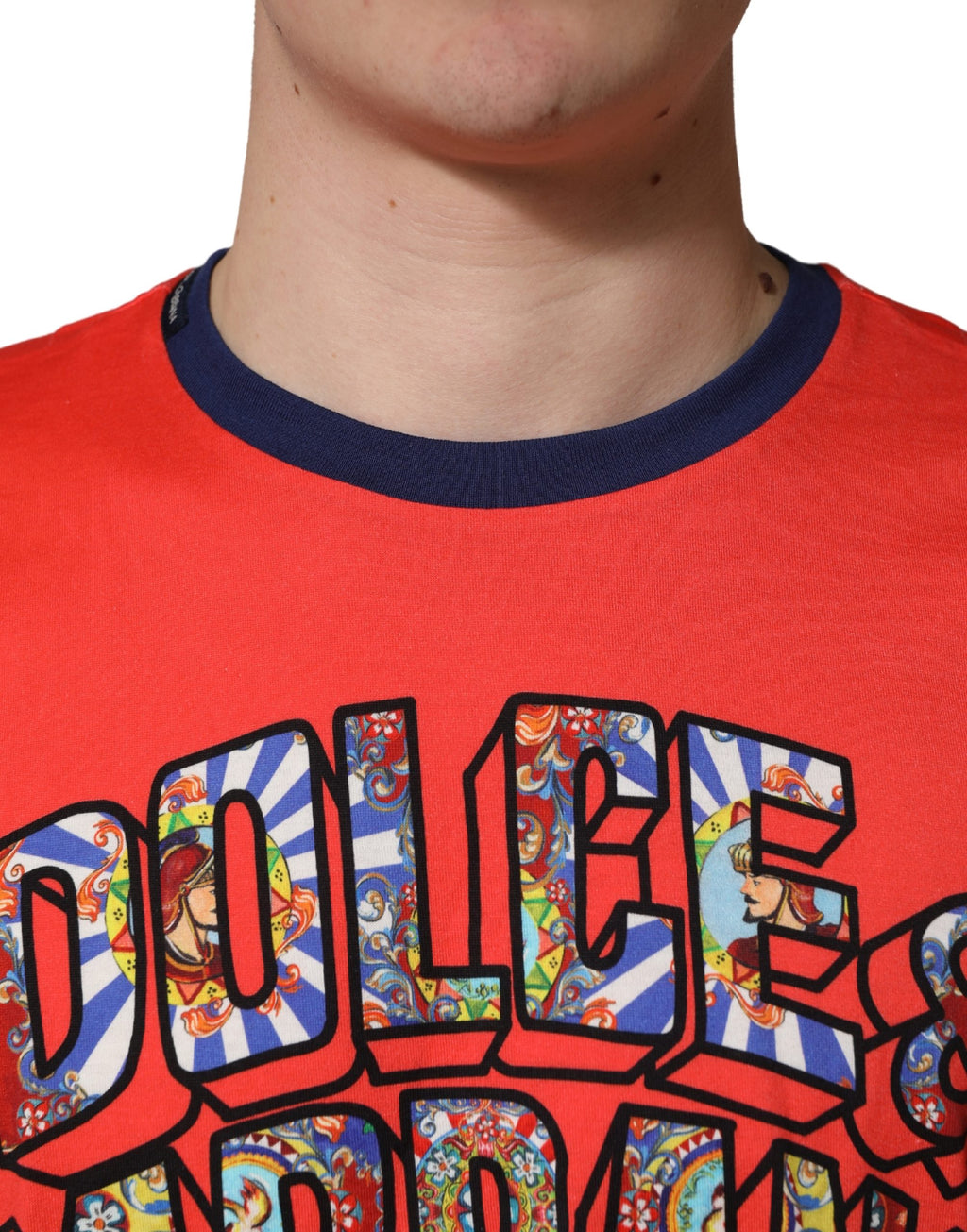 Dolce & Gabbana Orange Logo Print Cotton Crew Neck T-shirt