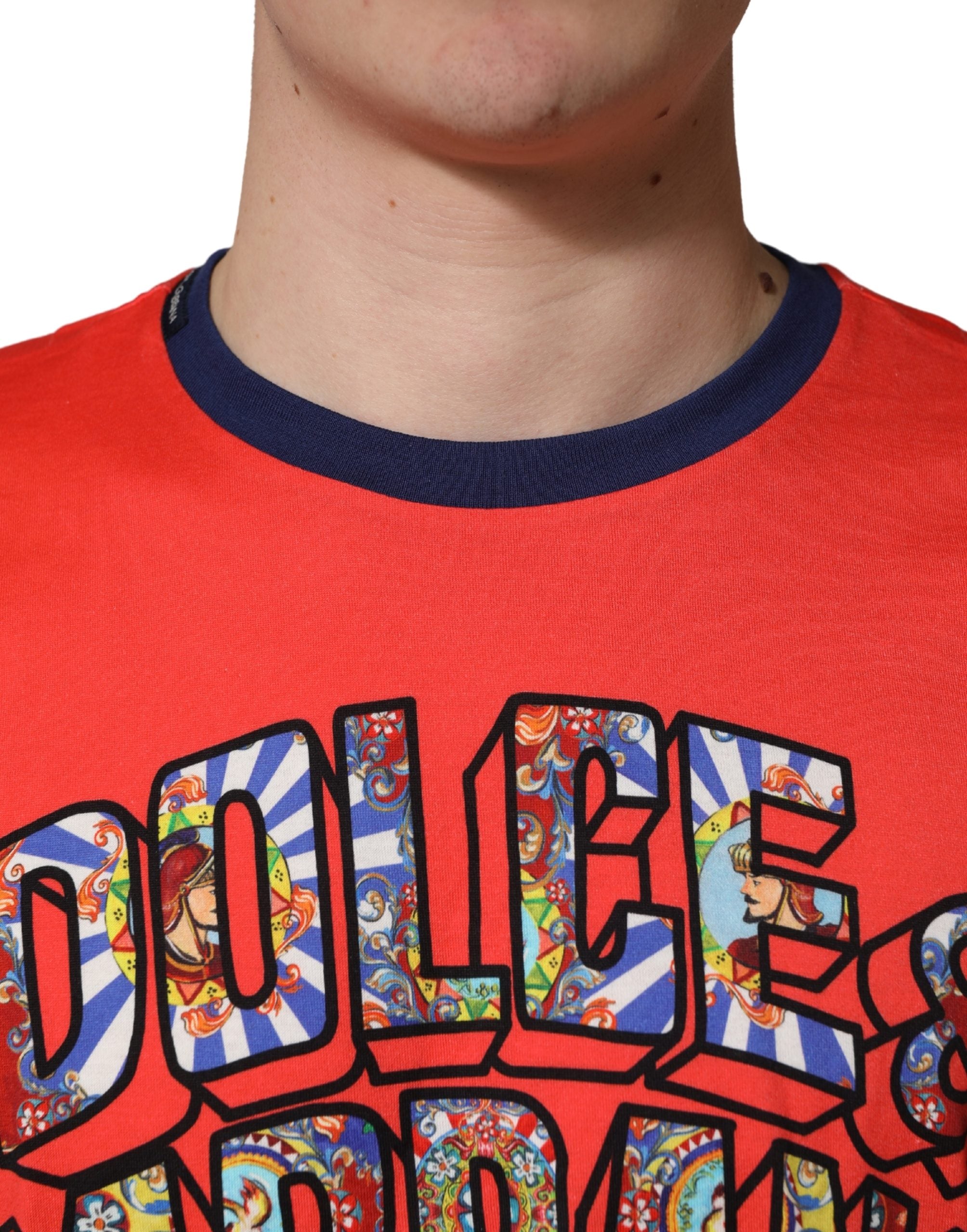 Dolce & Gabbana Orange Logo Print Cotton Crew Neck T-shirt